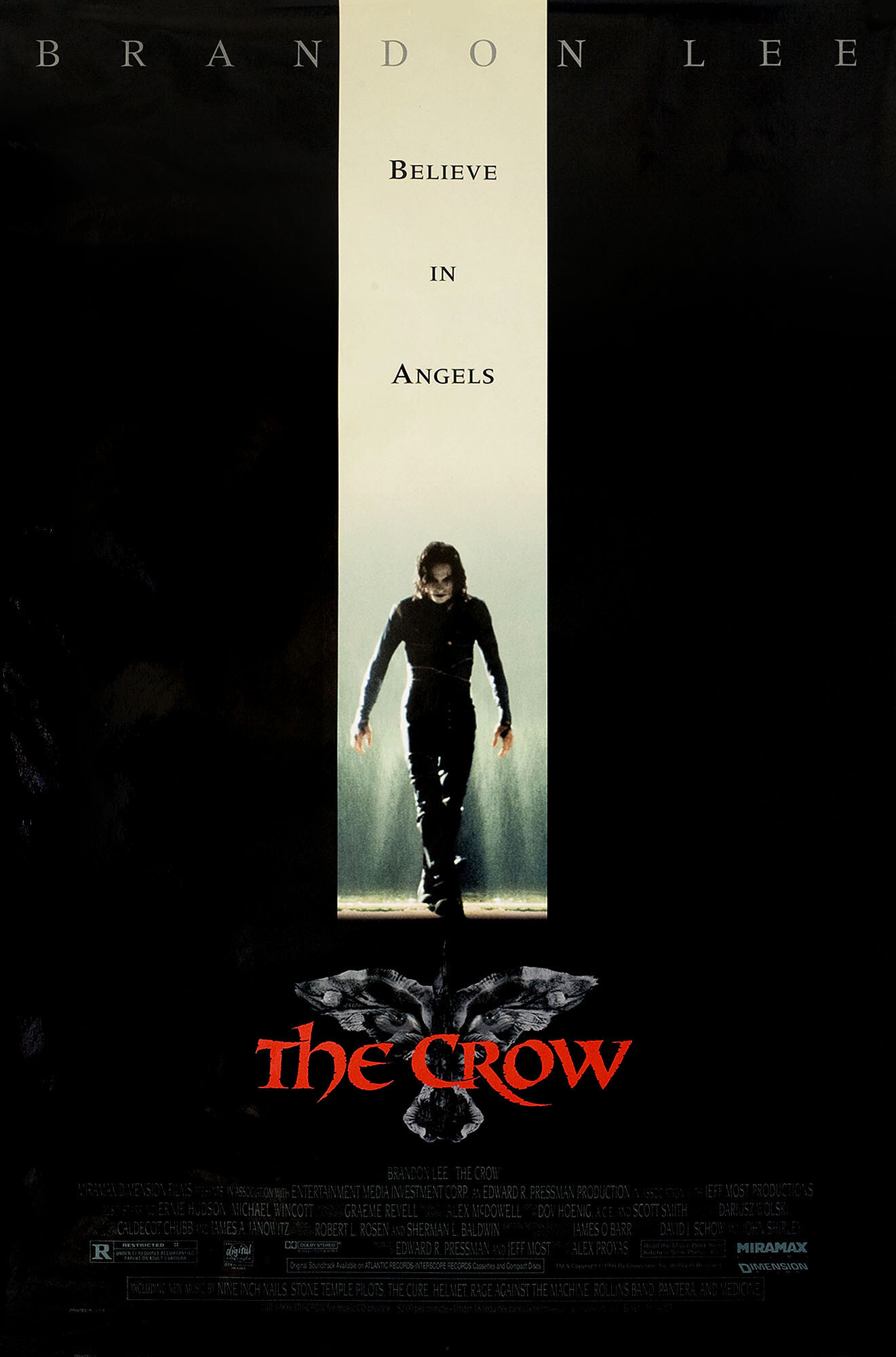 Ворон (The Crow, 1994), режиссёр Алекс Пройас, американский постер к фильму, 1994 год