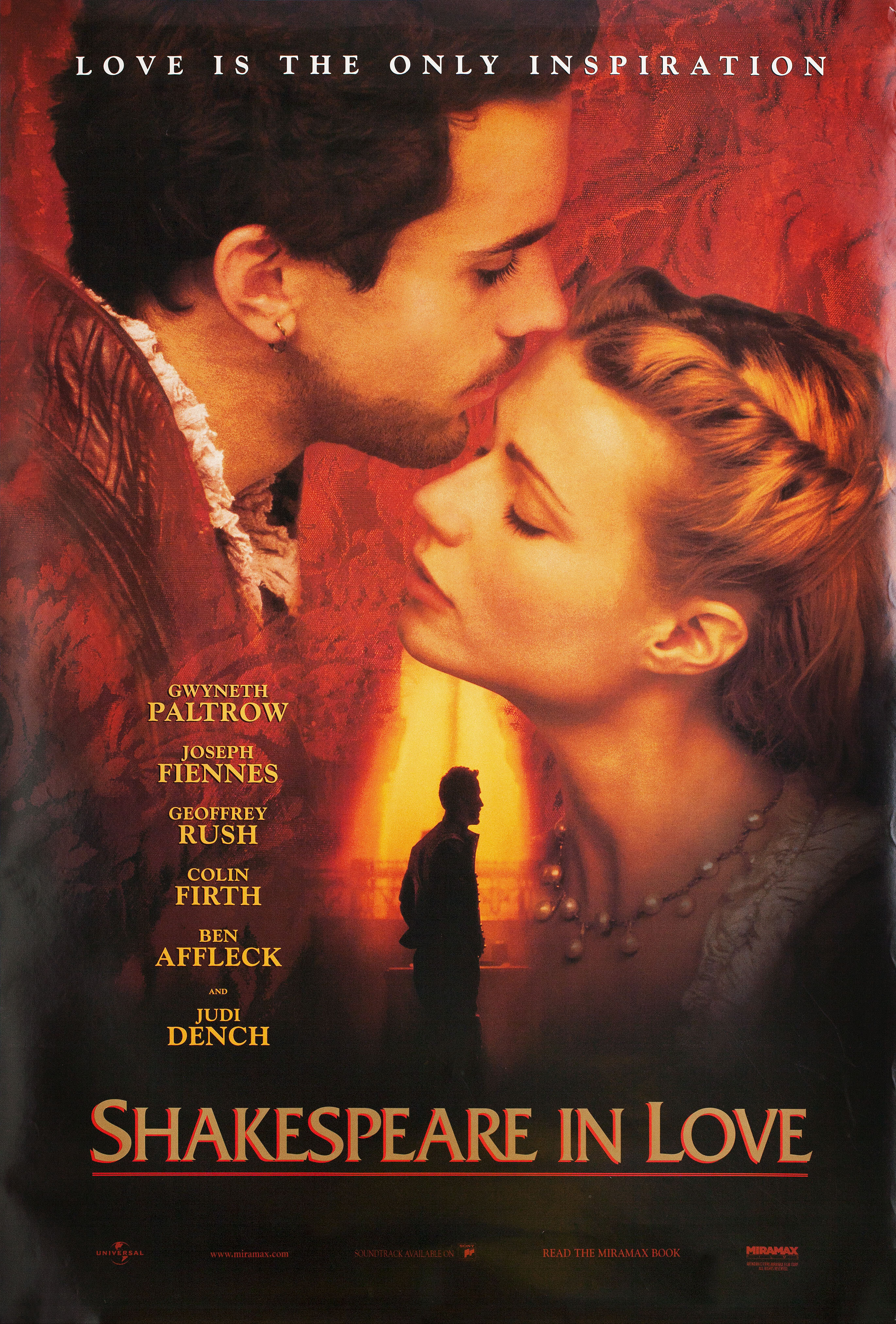 Влюбленный Шекспир (Shakespeare in Love, 1998), режиссёр Джон Мэдден, американский постер к фильму, 1998 год