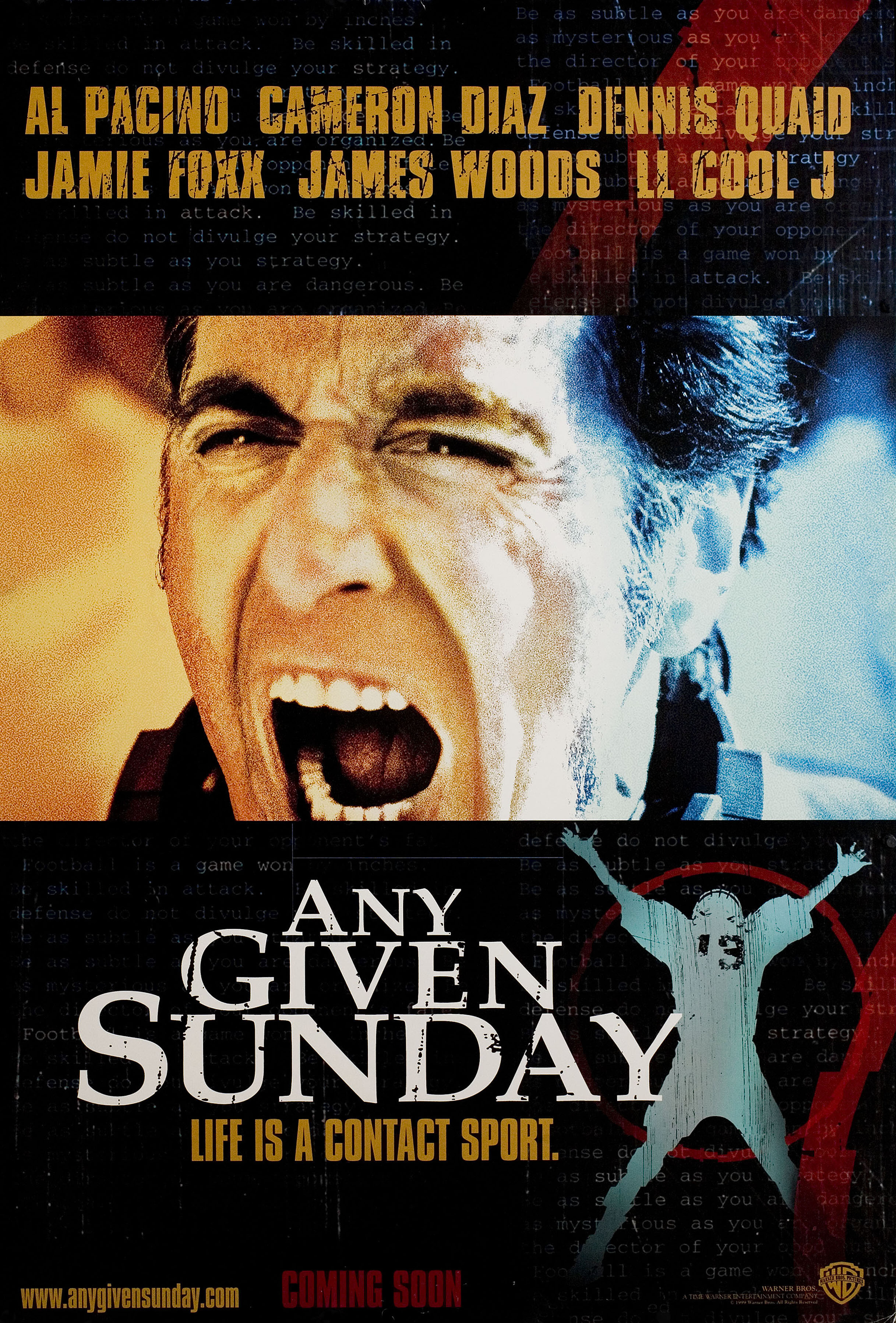 Каждое воскресенье (Any Given Sunday, 1999), режиссёр Оливер Стоун, американский постер к фильму, 1999 год