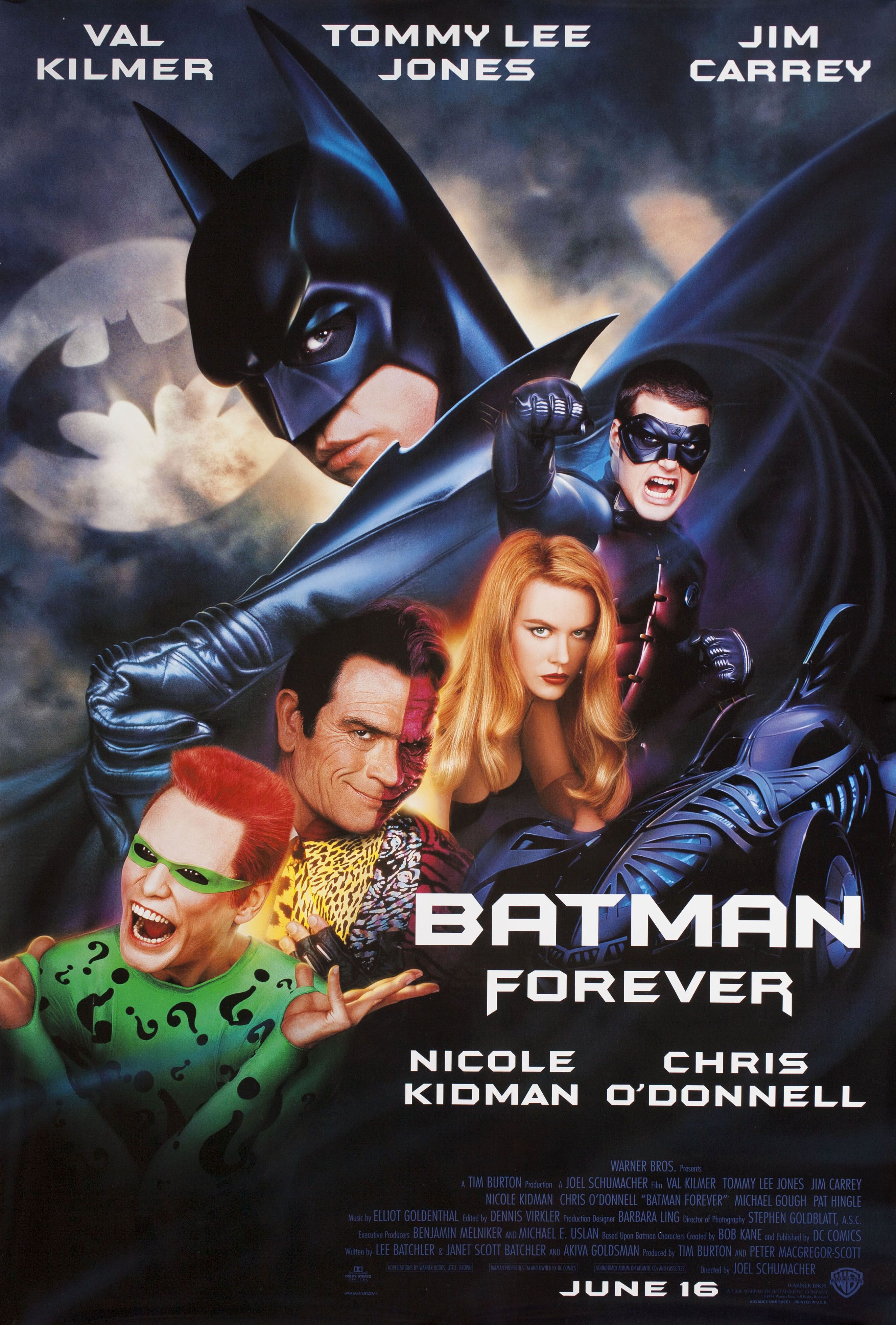 Бэтмен навсегда (Batman Forever, 1995), режиссёр Джоэл Шумахер, американский постер к фильму, 1995 год