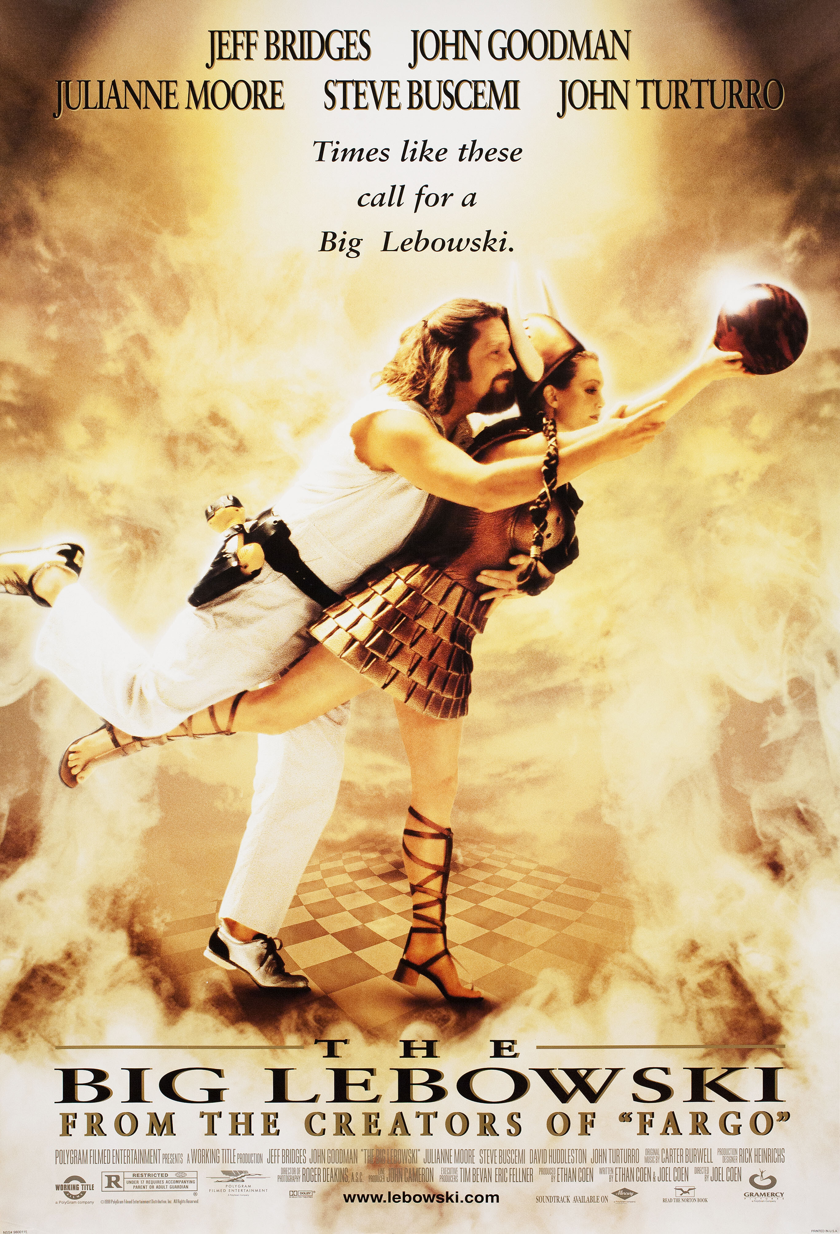 Большой Лебовски (The Big Lebowski, 1998), режиссёры братья Коэн, американский постер к фильму, 1998 год