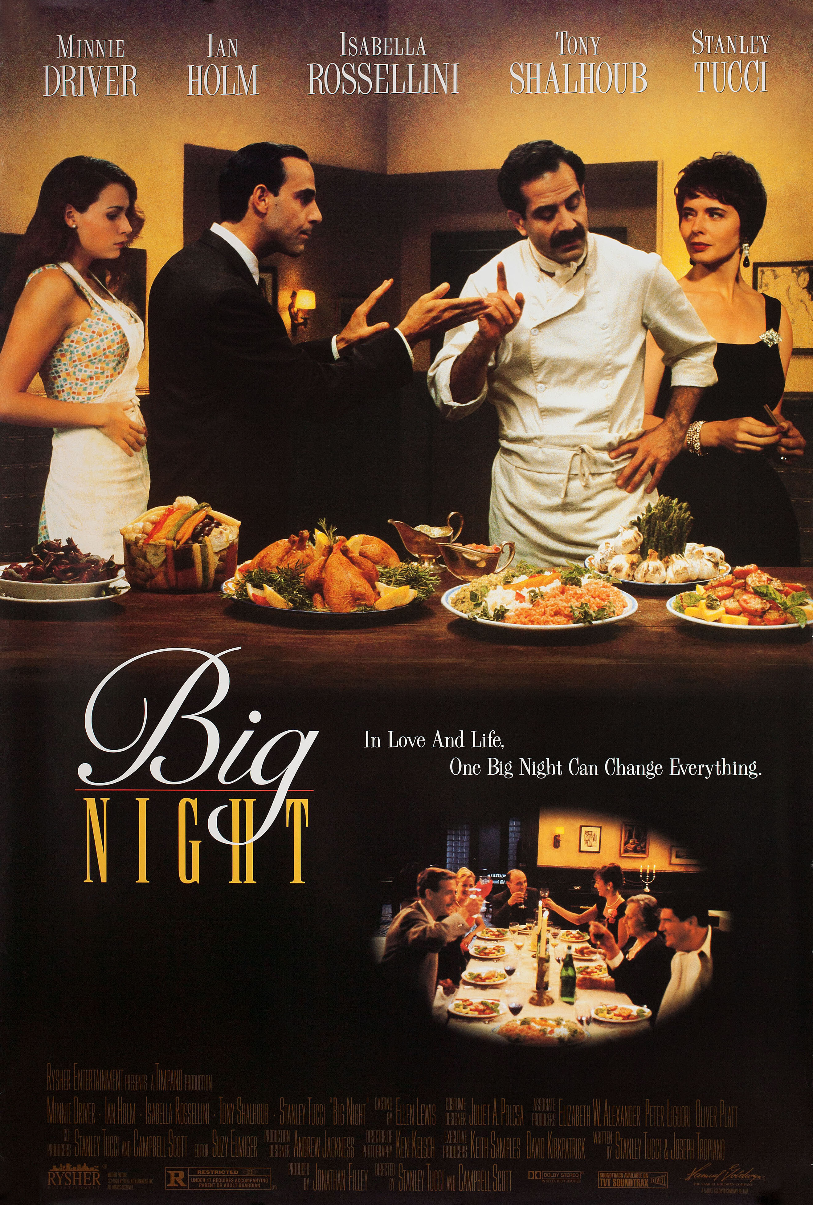 Большая ночь (Big Night, 1996), режиссёр Кэмпбелл Скотт, американский постер к фильму, 1996 год