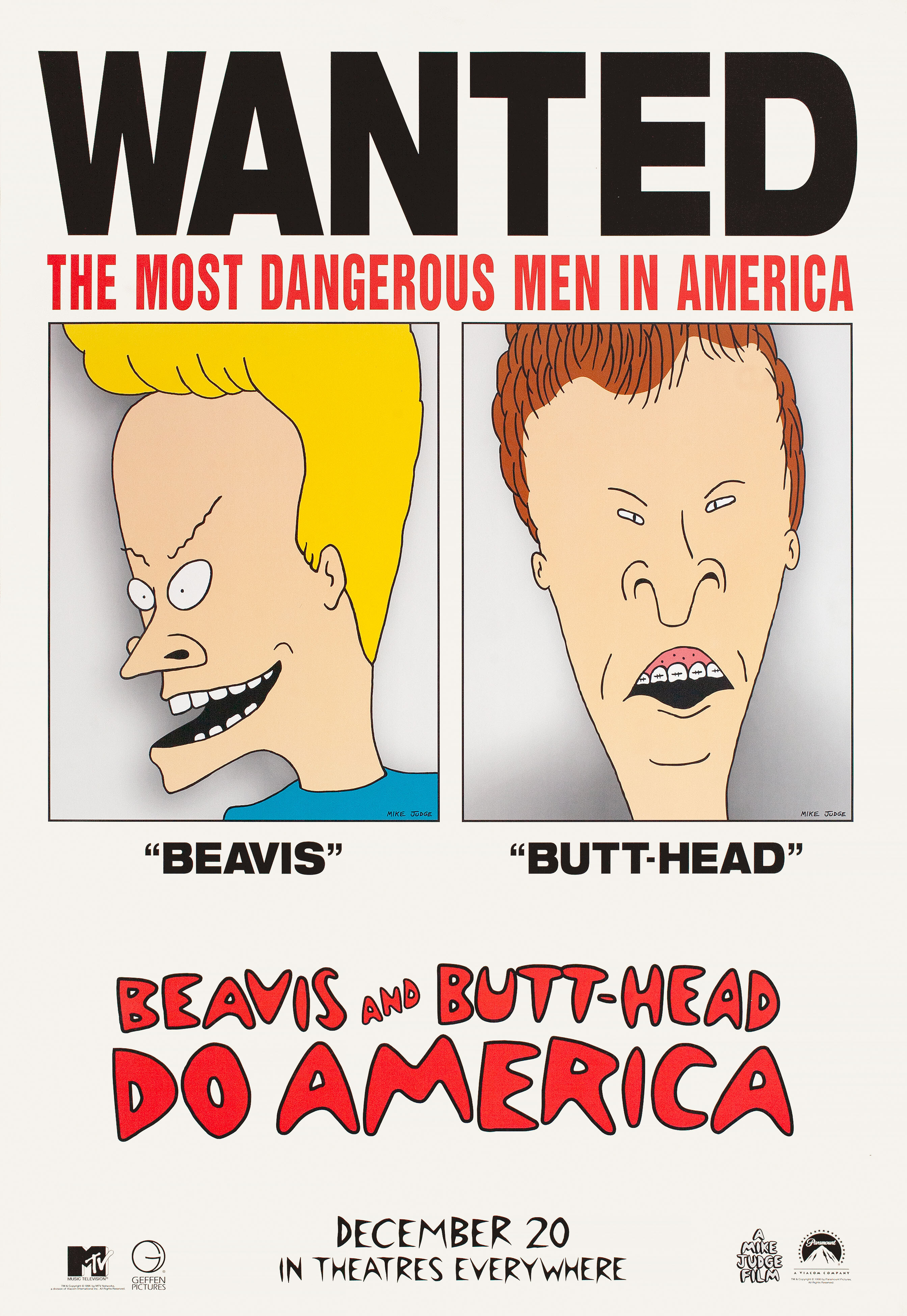 Бивис и Батт-Хед уделывают Америку (Beavis and Butt-Head Do America, 1996), режиссёр Майк Джадж, американский постер к фильму