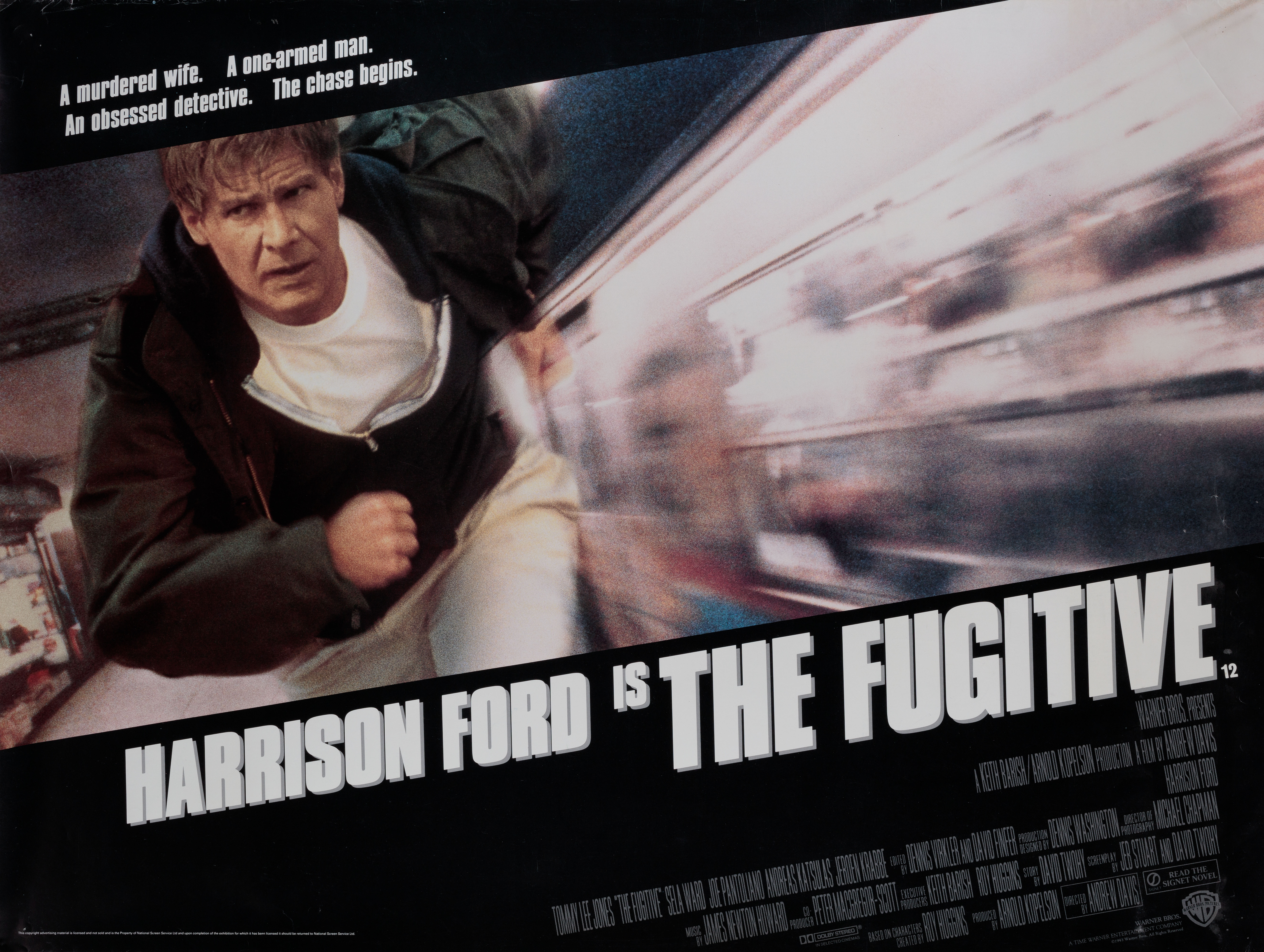 Беглец (The Fugitive, 1993), режиссёр Эндрю Дэвис, британский постер к фильму, 1993 год