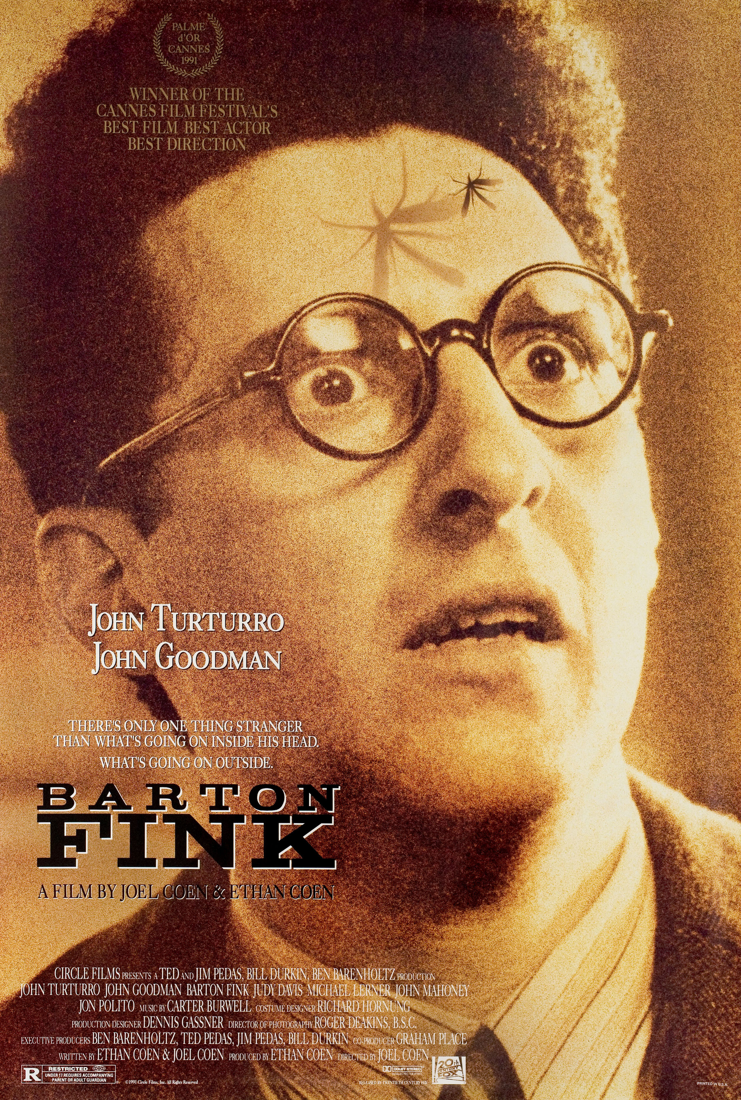 Бартон Финк (Barton Fink, 1991), режиссёры Джоэл Коэн и Итан Коэн, американский постер к фильму, 1991 год