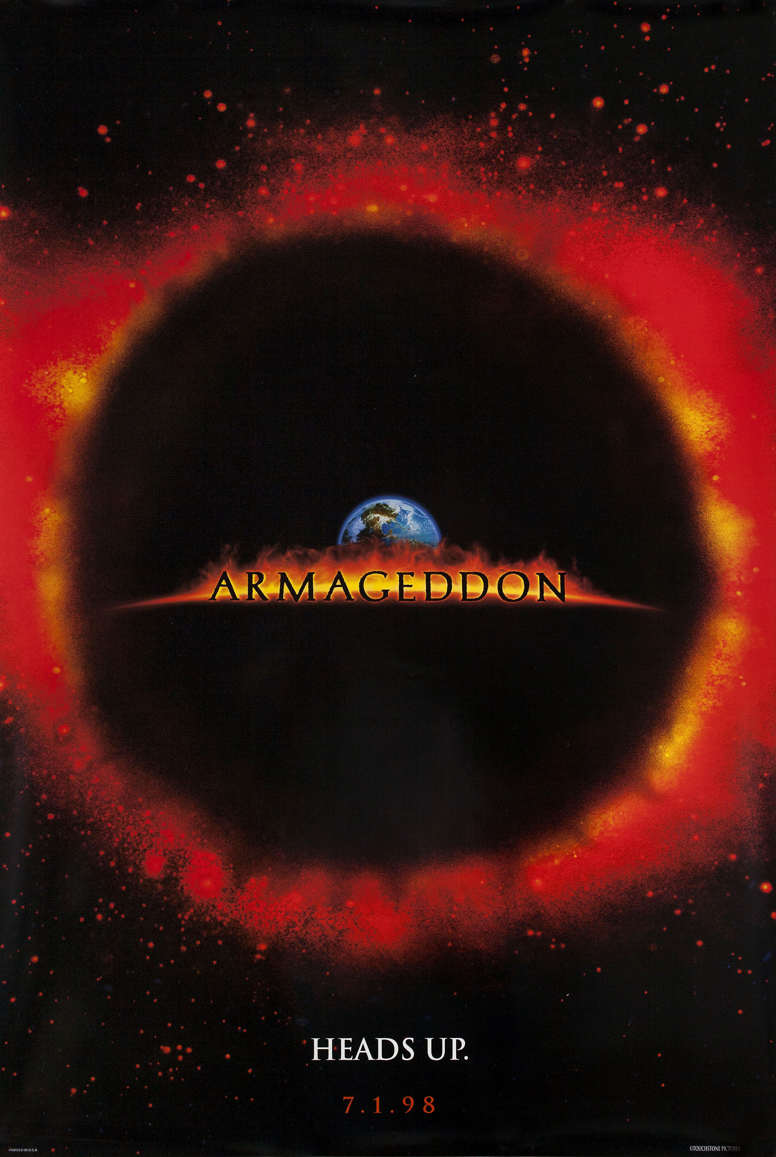 Армагеддон (Armageddon, 1998), режиссёр Майкл Бэй, американский постер к фильму, 1998 год