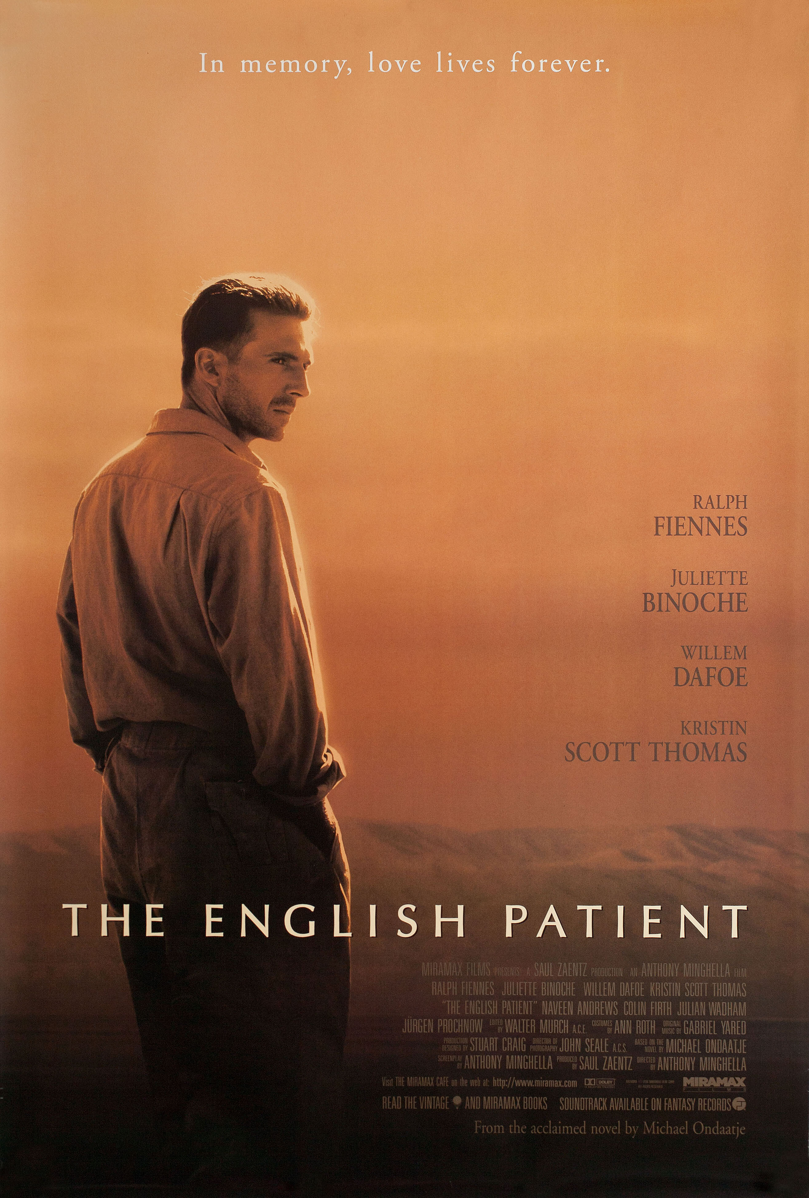 Английский пациент (The English Patient, 1996), режиссёр Энтони Мингелла, американский постер к фильму, автор Джеймс Вердесото, 1997 год
