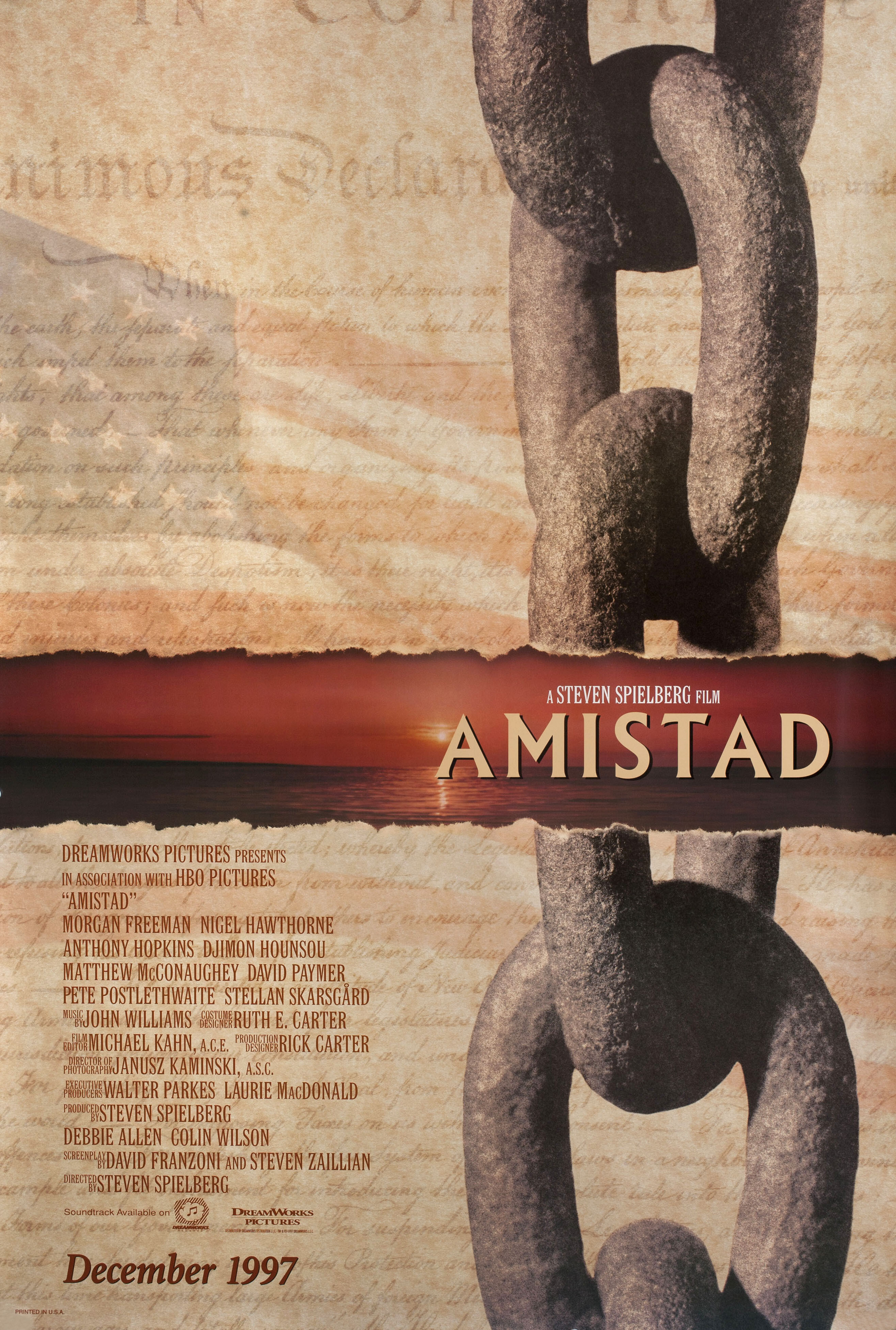 Амистад (Amistad, 1997), режиссёр Стивен Спилберг, американский постер к фильму, 1997 год