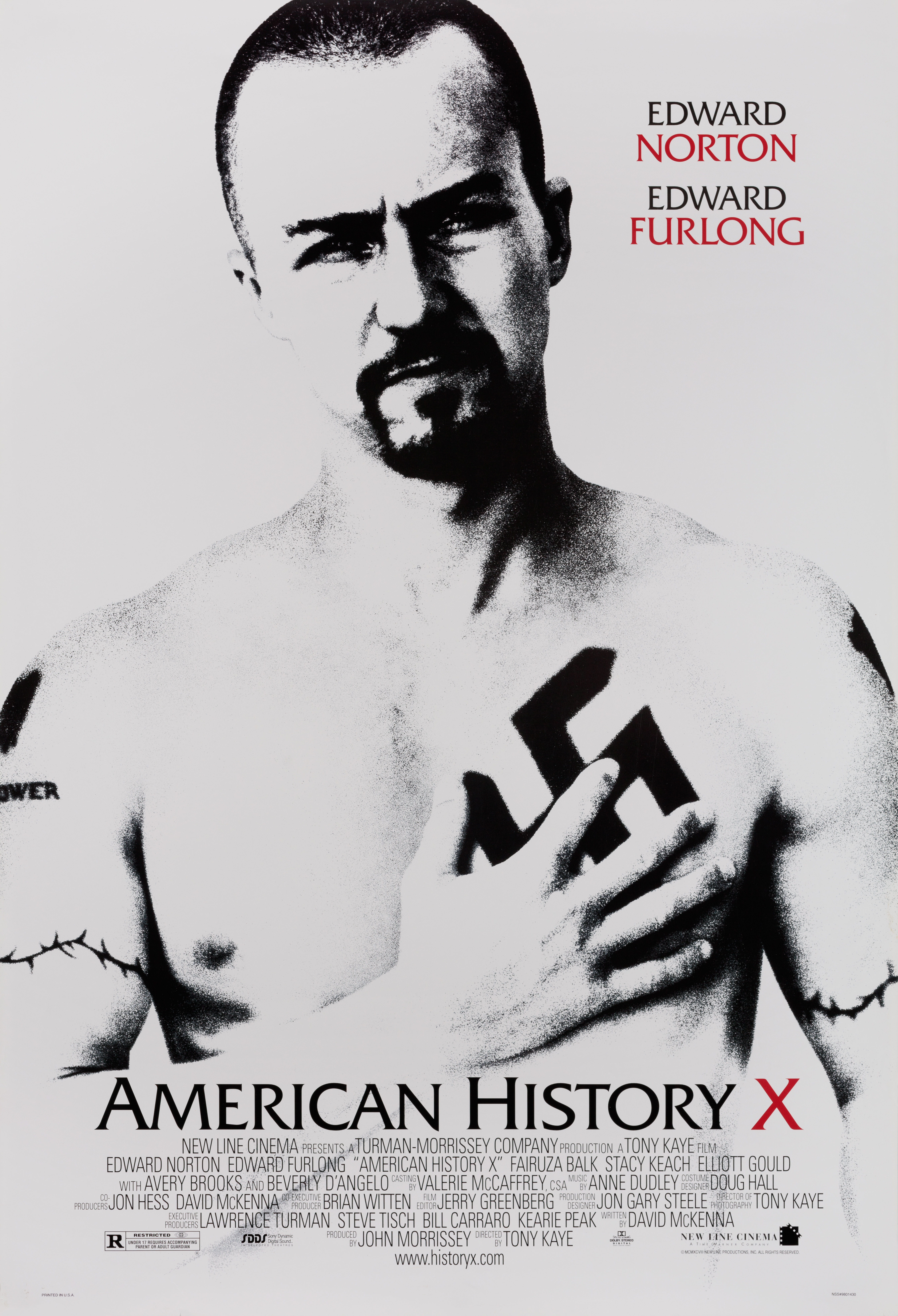 Американская история X (American History X, 1998), режиссёр Тони Кэй, американский постер к фильму, 1998 год
