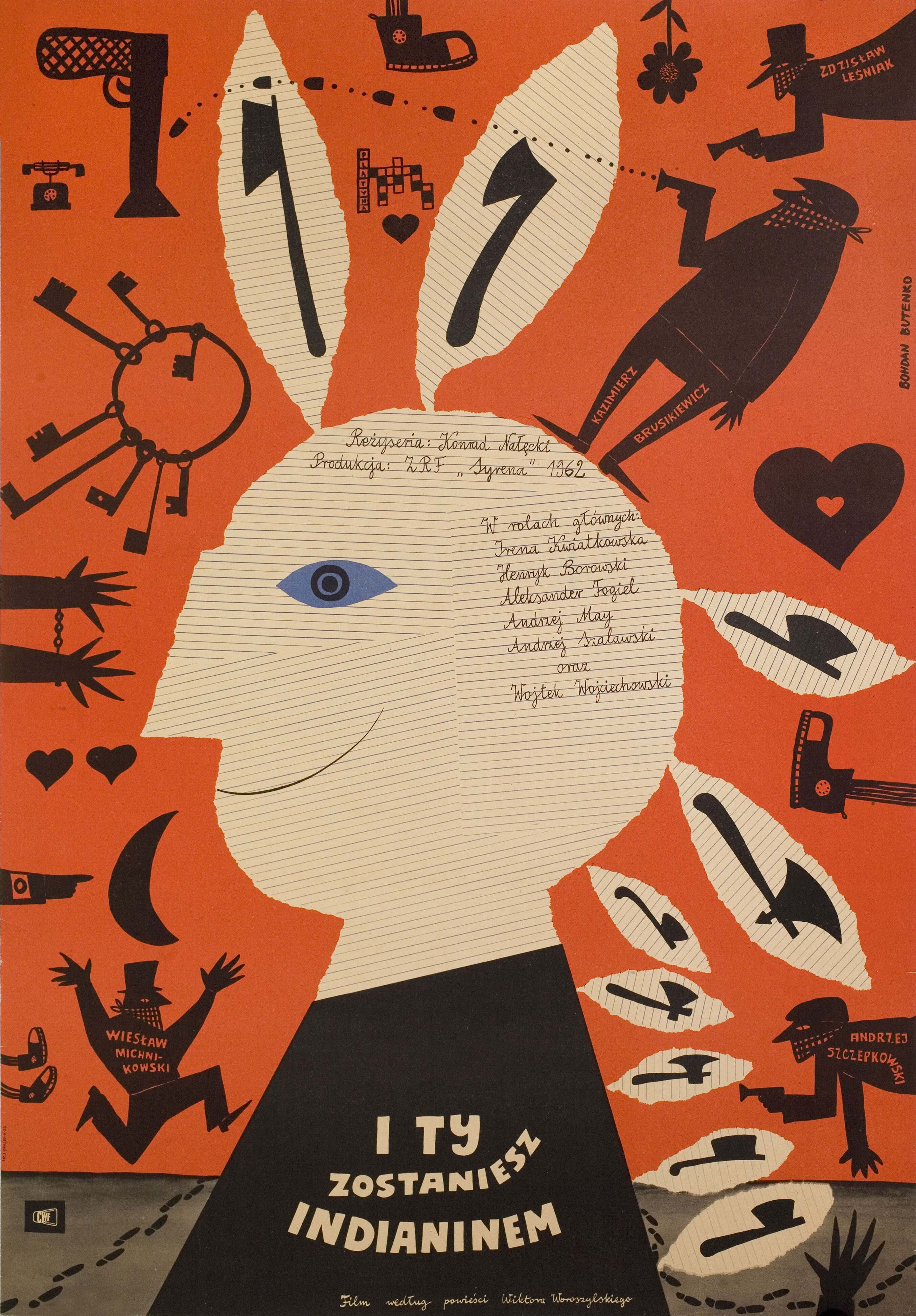 И ты станешь индейцем (I ty zostaniesz Indianinem, 1962), режиссёр Конрад Налецкий, польский плакат к фильму, 1962 год, автор Богдан Бутенко