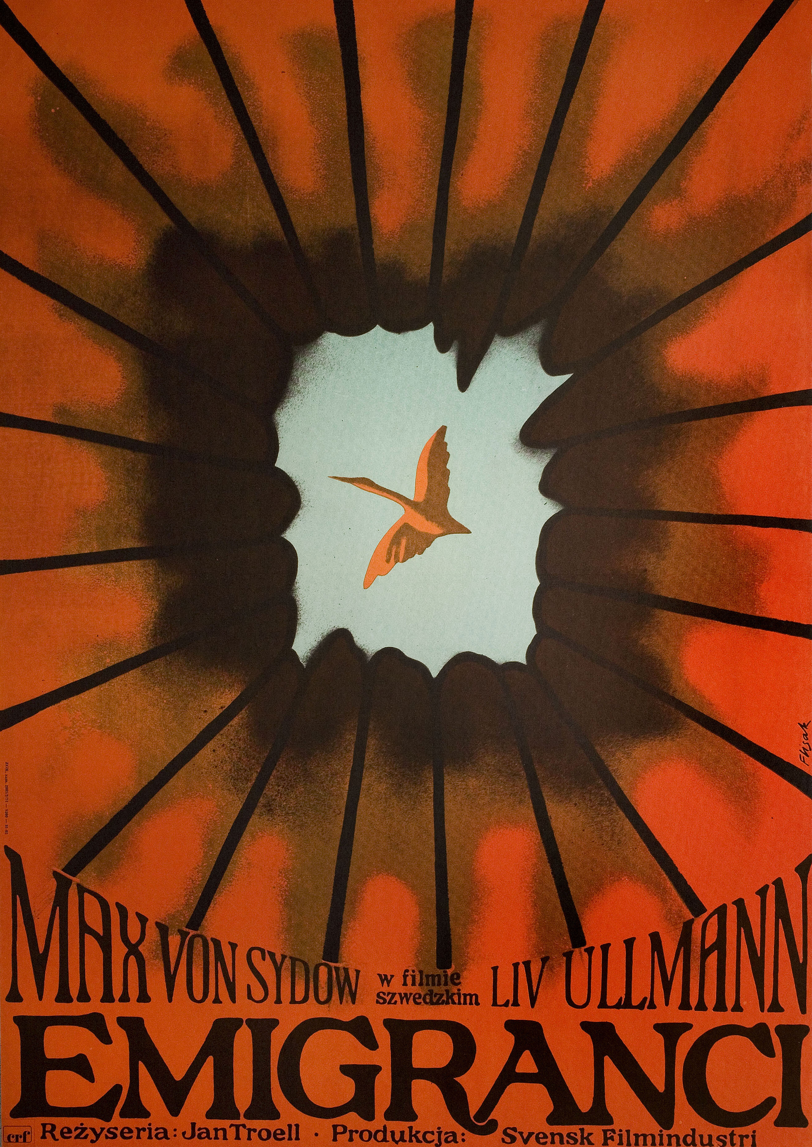 Эмигранты (The Emigrants, 1971), режиссёр Ян Троэлл, польский плакат к фильму, 1974 год, автор Ежи Флисак