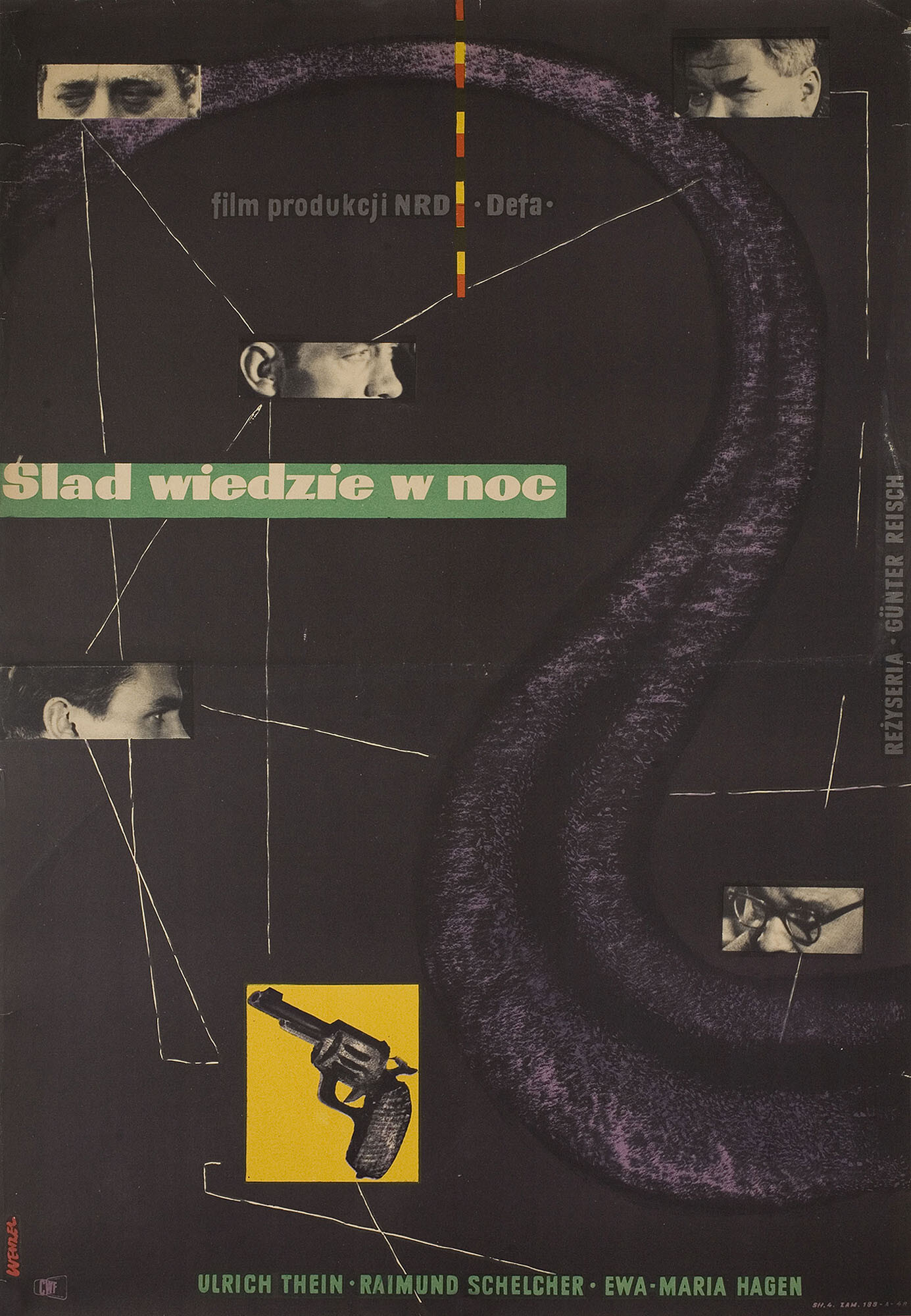 След в ночи (Spur in die Nacht, 1957), режиссёр Гюнтер Райш, польский плакат к фильму, 1958 год, автор Войцех Венцель