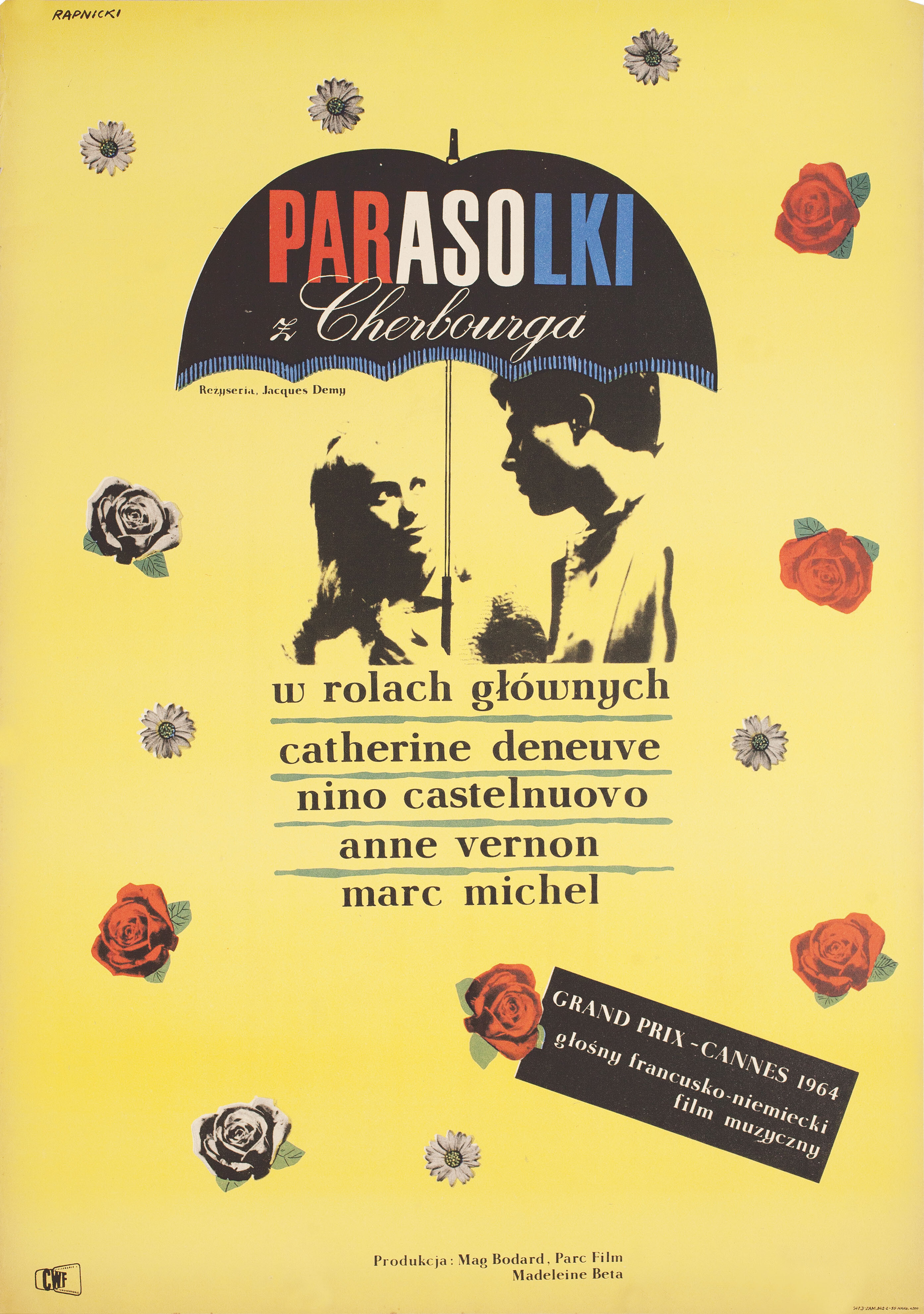 Шербурские зонтики (The Umbrellas of Cherbourg, 1964), режиссёр Жак Деми, польский плакат к фильму, 1966 год, автор Януш Рапницкий