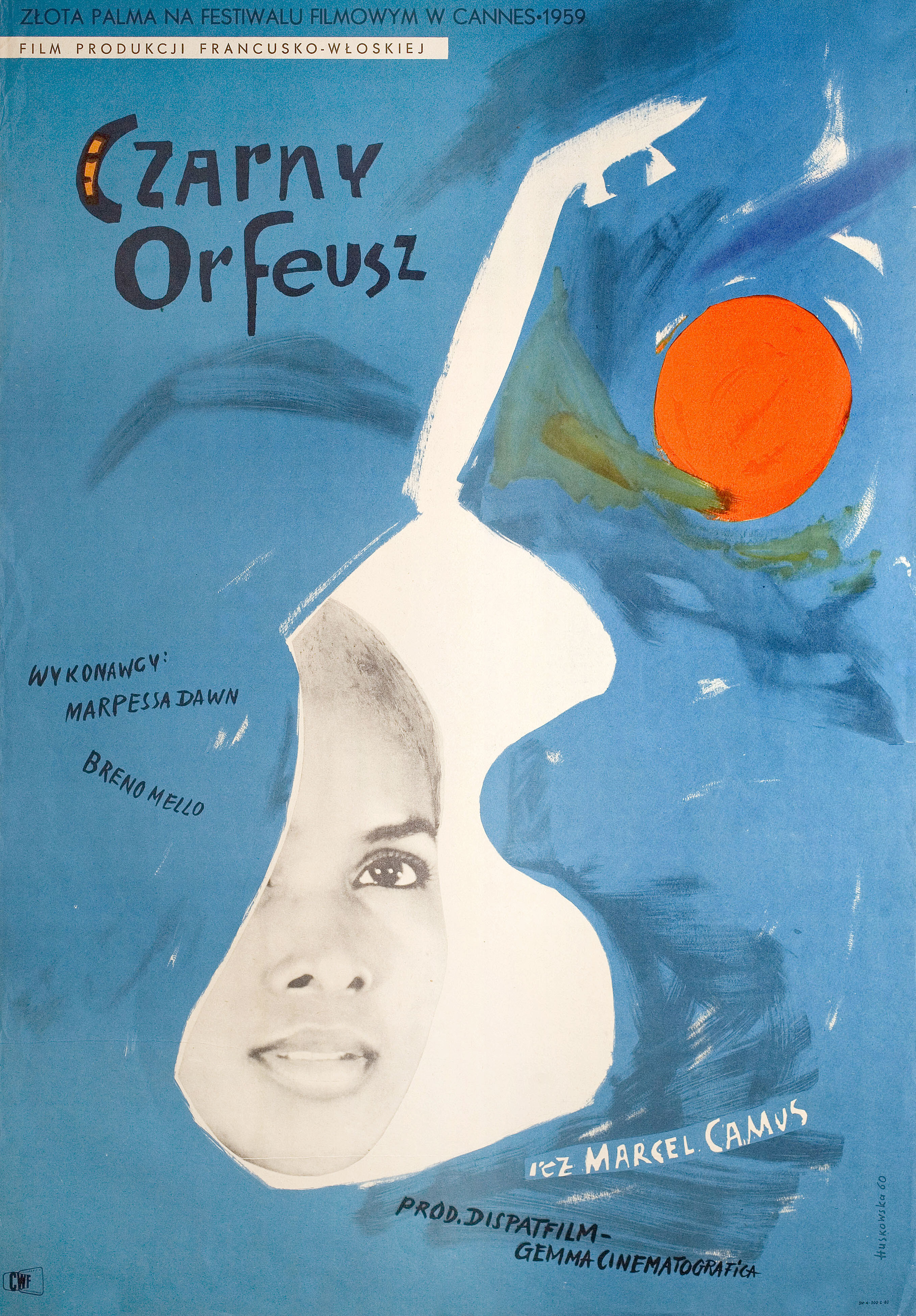 Черный Орфей (Black Orpheus, 1959), режиссёр Марсель Камю, польский плакат к фильму, 1960 год, автор Анна Хусковска