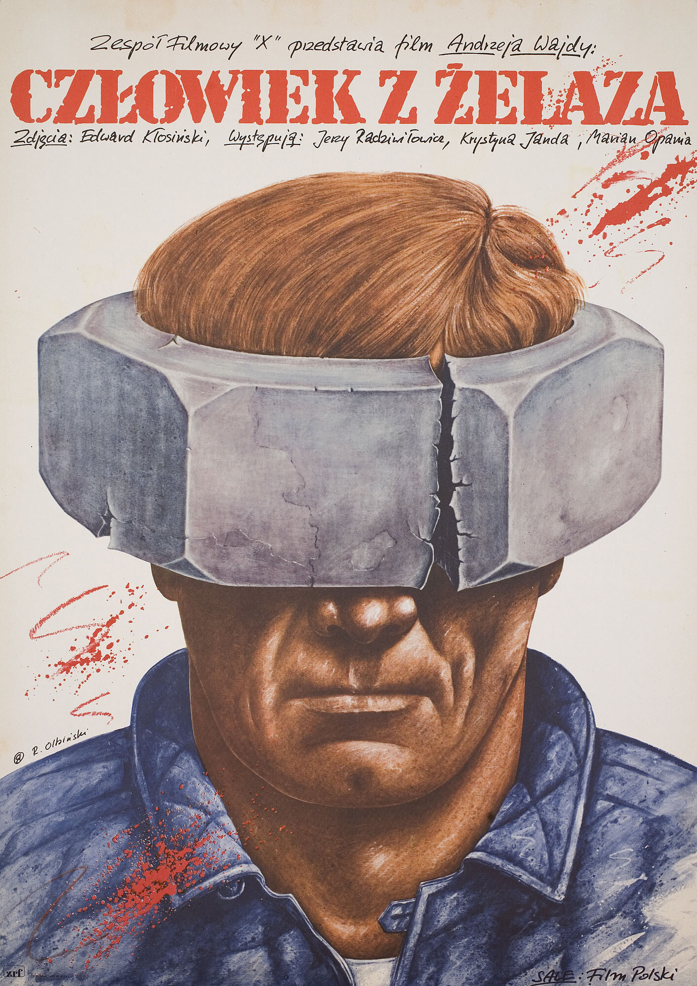 Человек из железа (Man of Iron, 1981), режиссёр Анджей Вайда, польский плакат к фильму, 1981 год, автор Рафал Ольбински