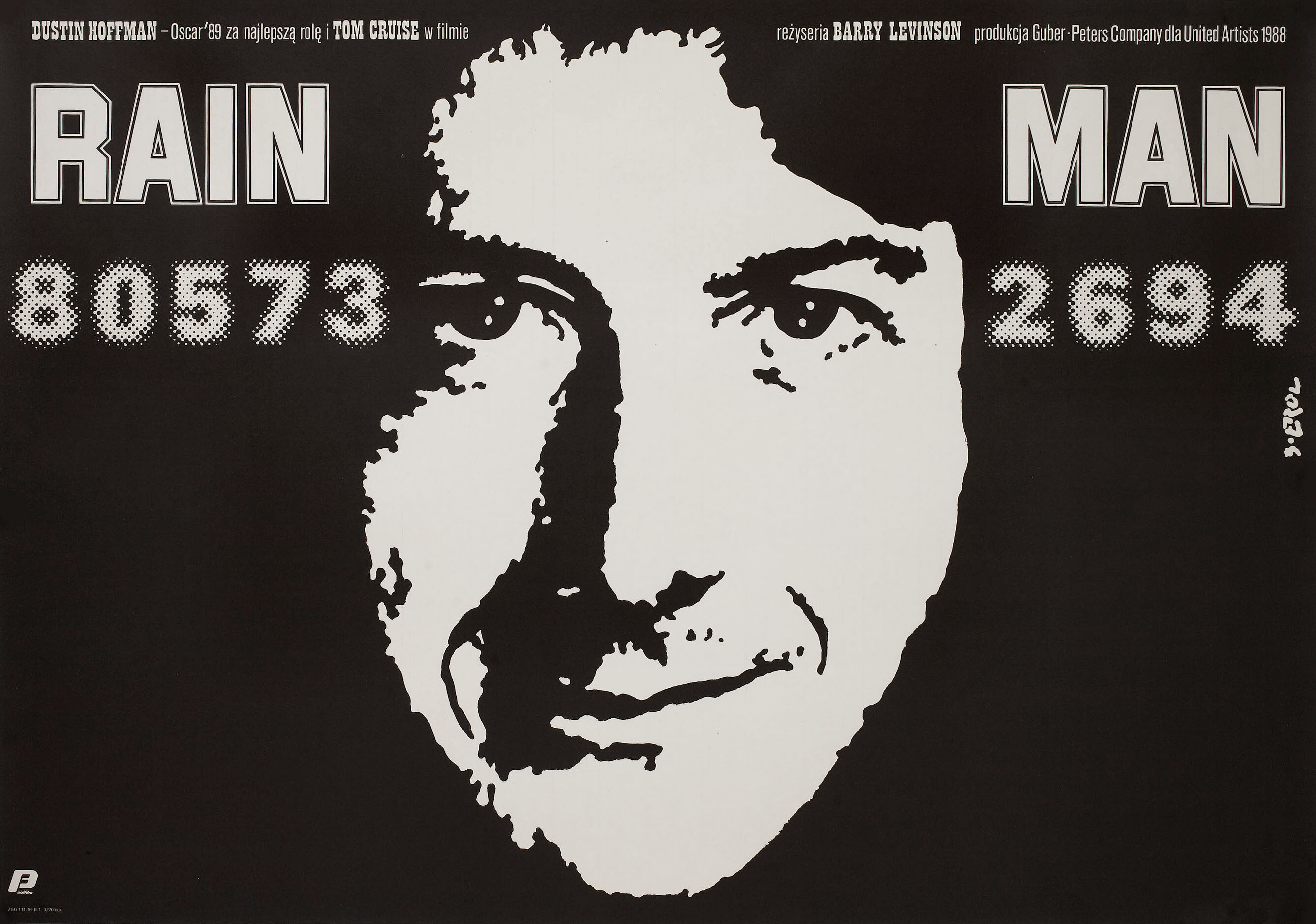 Человек дождя (Rain Man, 1988), режиссёр Барри Левинсон, польский плакат к фильму, 1990 год, автор Якуб Эрол