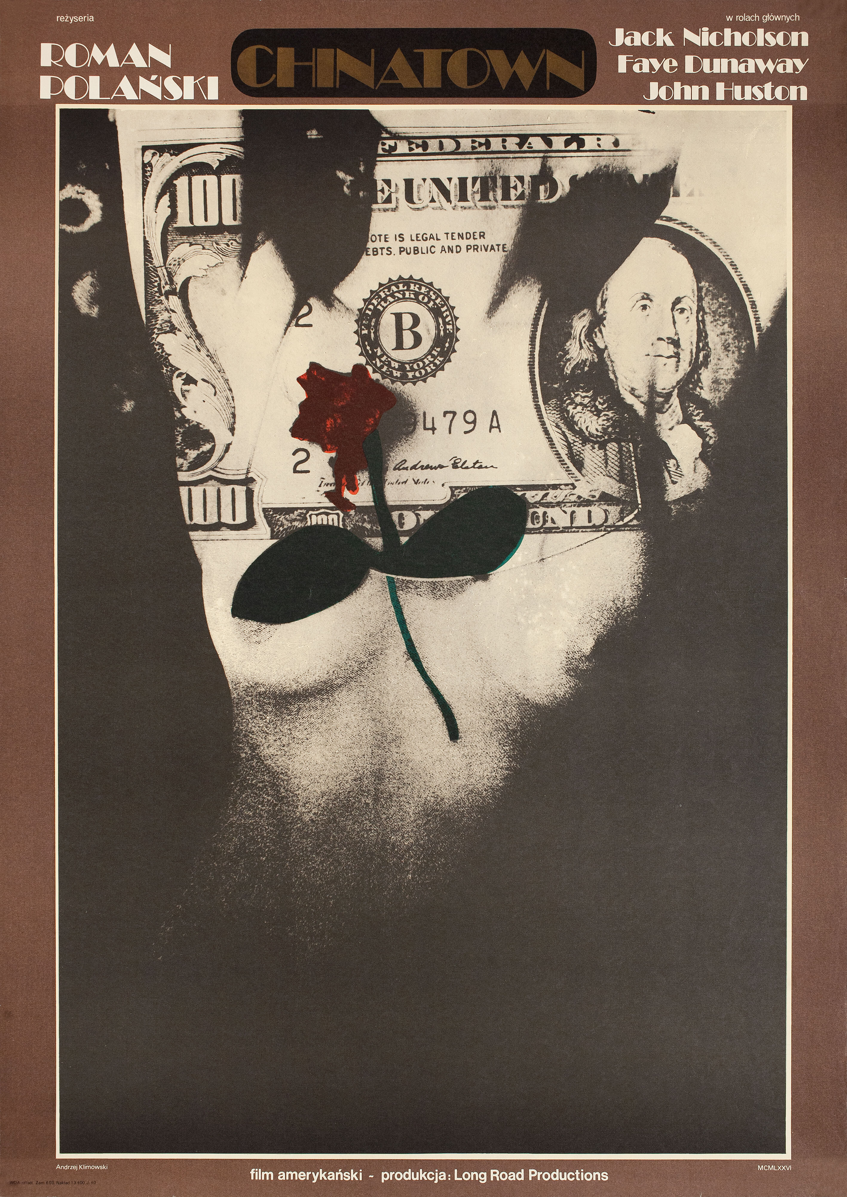 Китайский квартал (Chinatown, 1974), режиссёр Роман Полански, польский плакат к фильму, 1976 год, автор Анджей Климовский