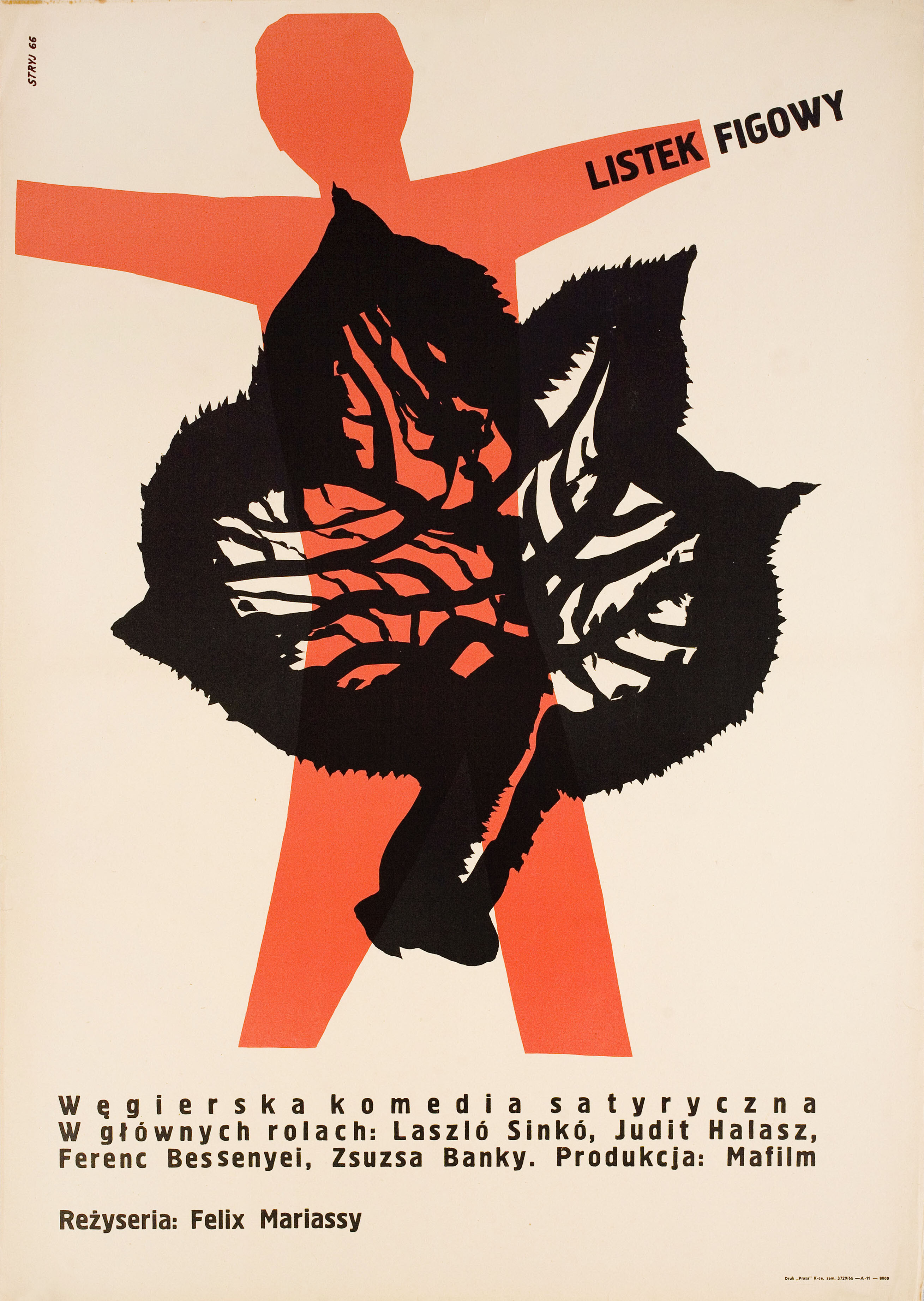 Фиговый листок (Fig Leaf, 1966), режиссёр Феликс Мариашши, польский плакат к фильму, 1966 год, автор Мауриций Т. Стриецкий