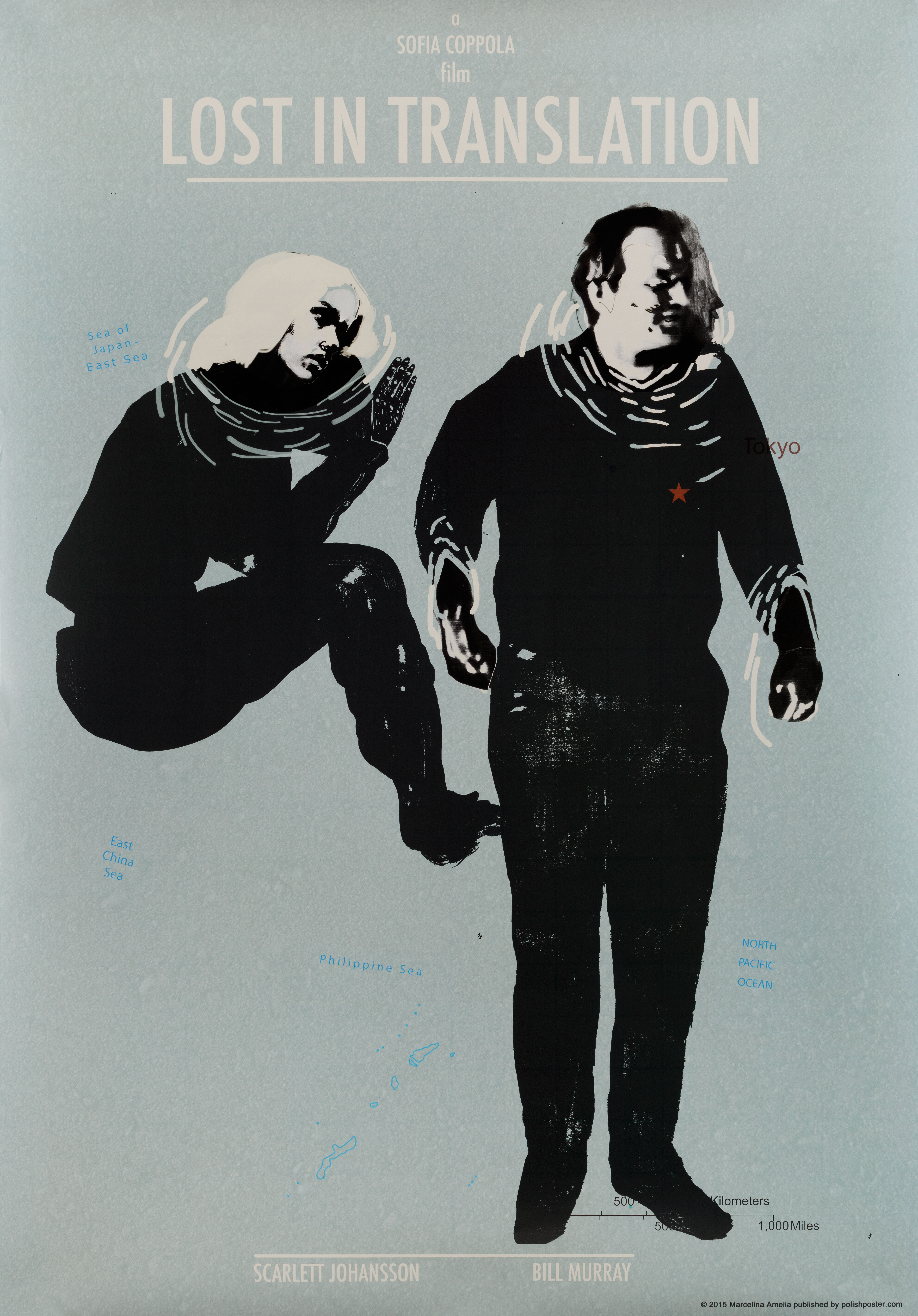 Трудности перевода (Lost in Translation, 2003), режиссёр София Коппола, польский плакат к фильму, 2014 год, автор Амелия Марселина