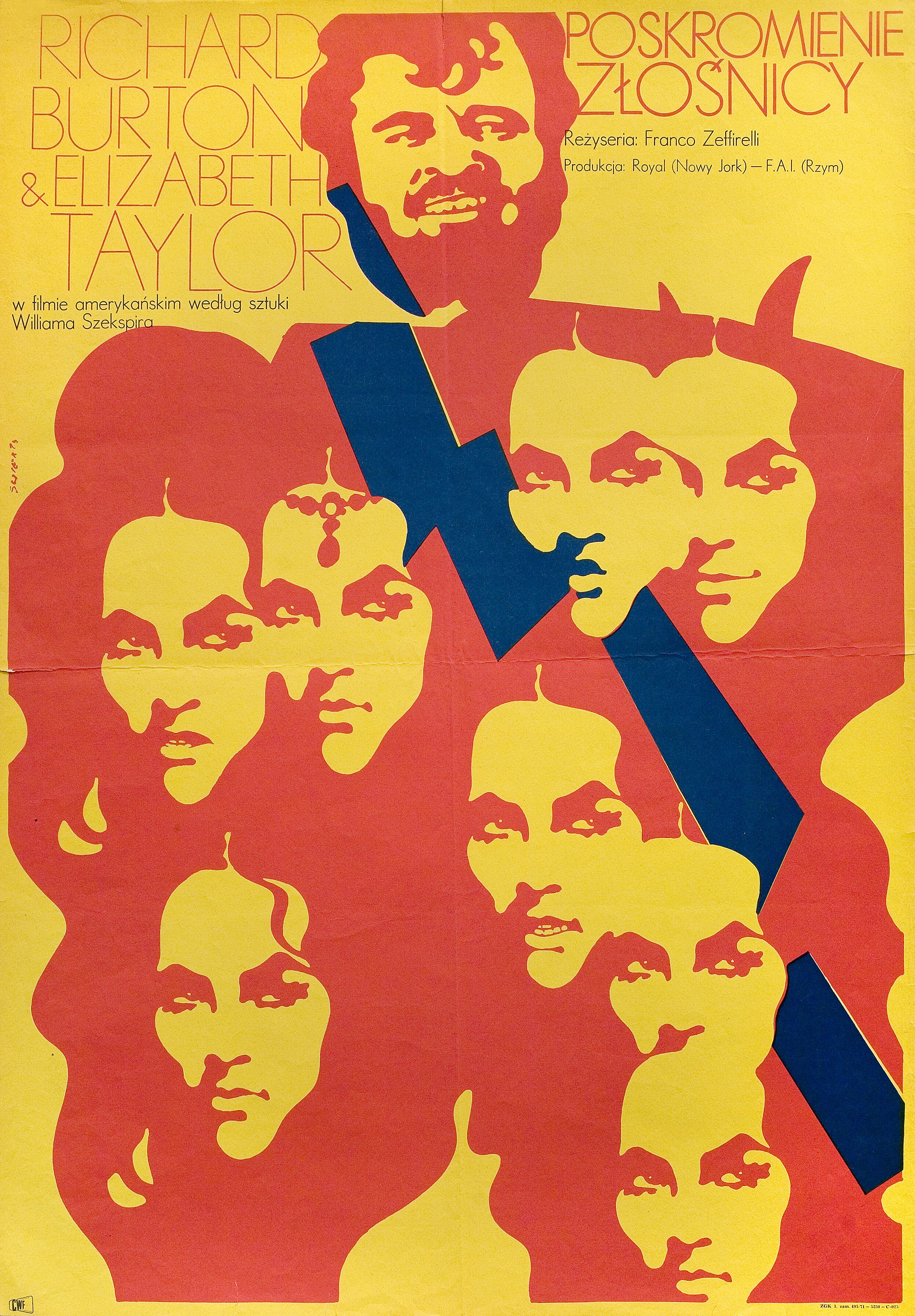 Укрощение строптивой (The Taming of the Shrew, 1967), режиссёр Франко Дзеффирелли, польский плакат к фильму, 1967 год, автор Вальдемар Свежи