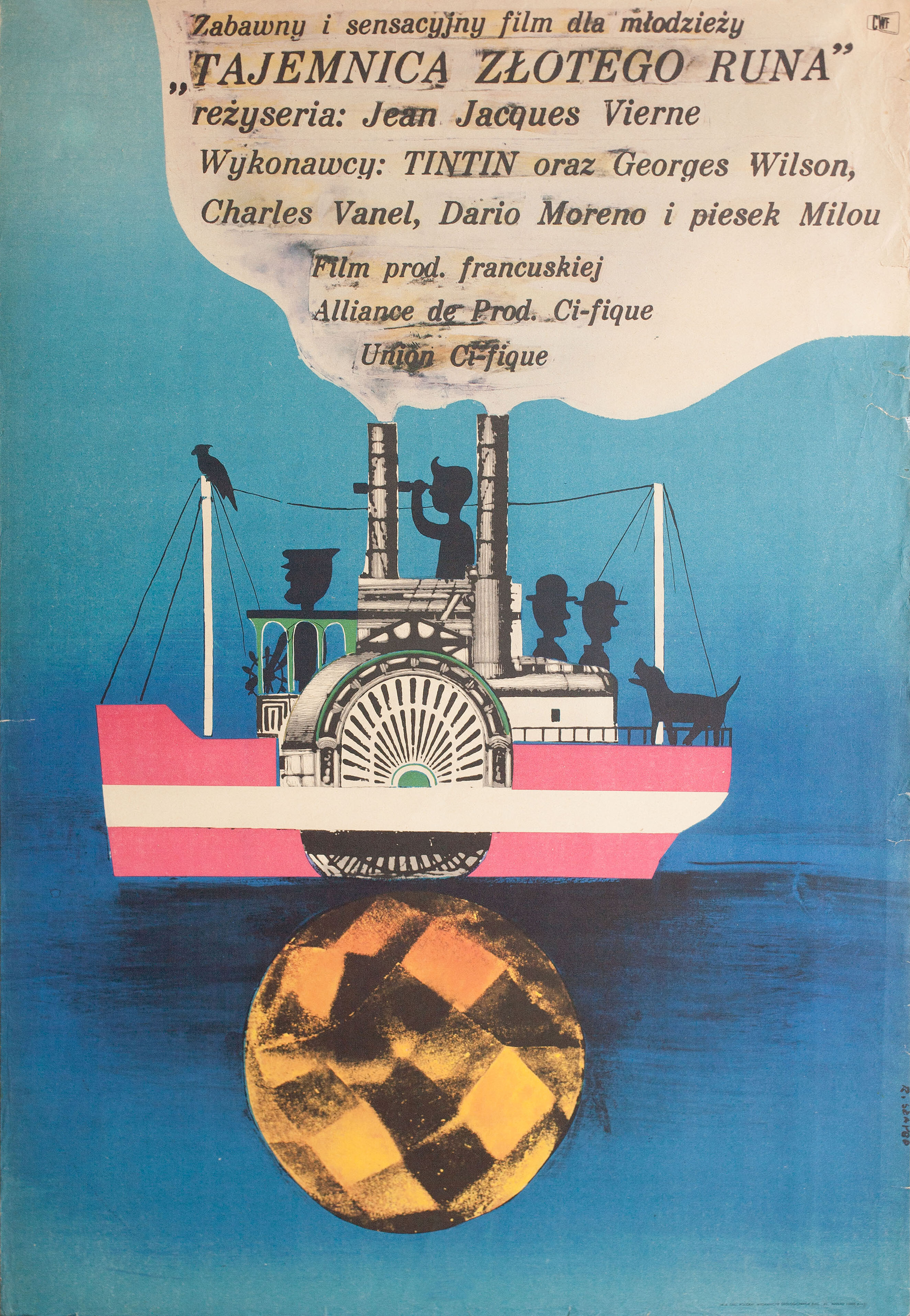Тинтин и загадка золотого руна (Tintin and the Mystery of the Golden Fleece, 1961), режиссёр Жан-Жак Вьерн, польский плакат к фильму, 1961 год, автор Рослав Шайбо