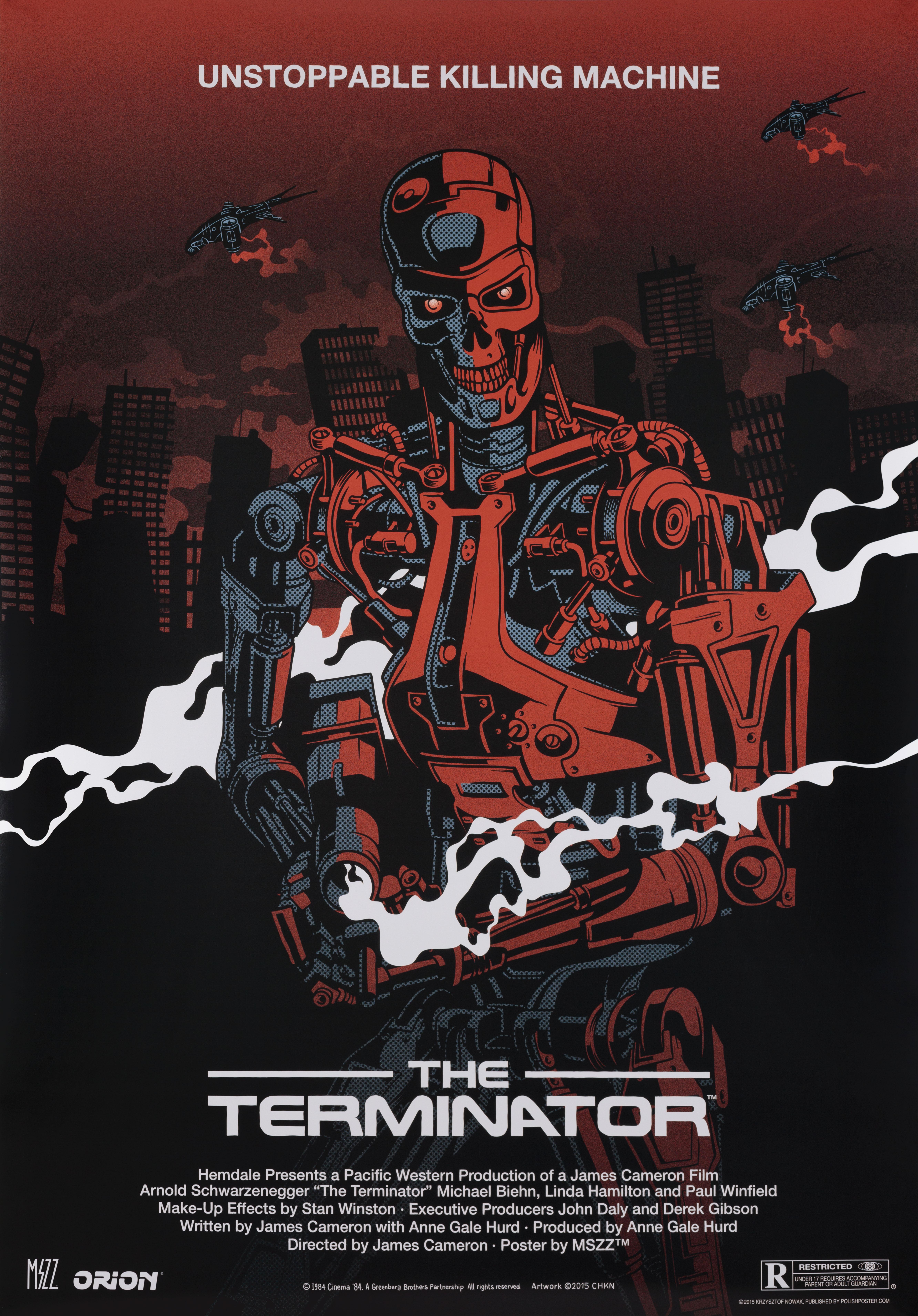 Терминатор (The Terminator, 1984), режиссёр Джеймс Кэмерон, польский плакат к фильму, 2015 год, автор Кшиштоф Новак