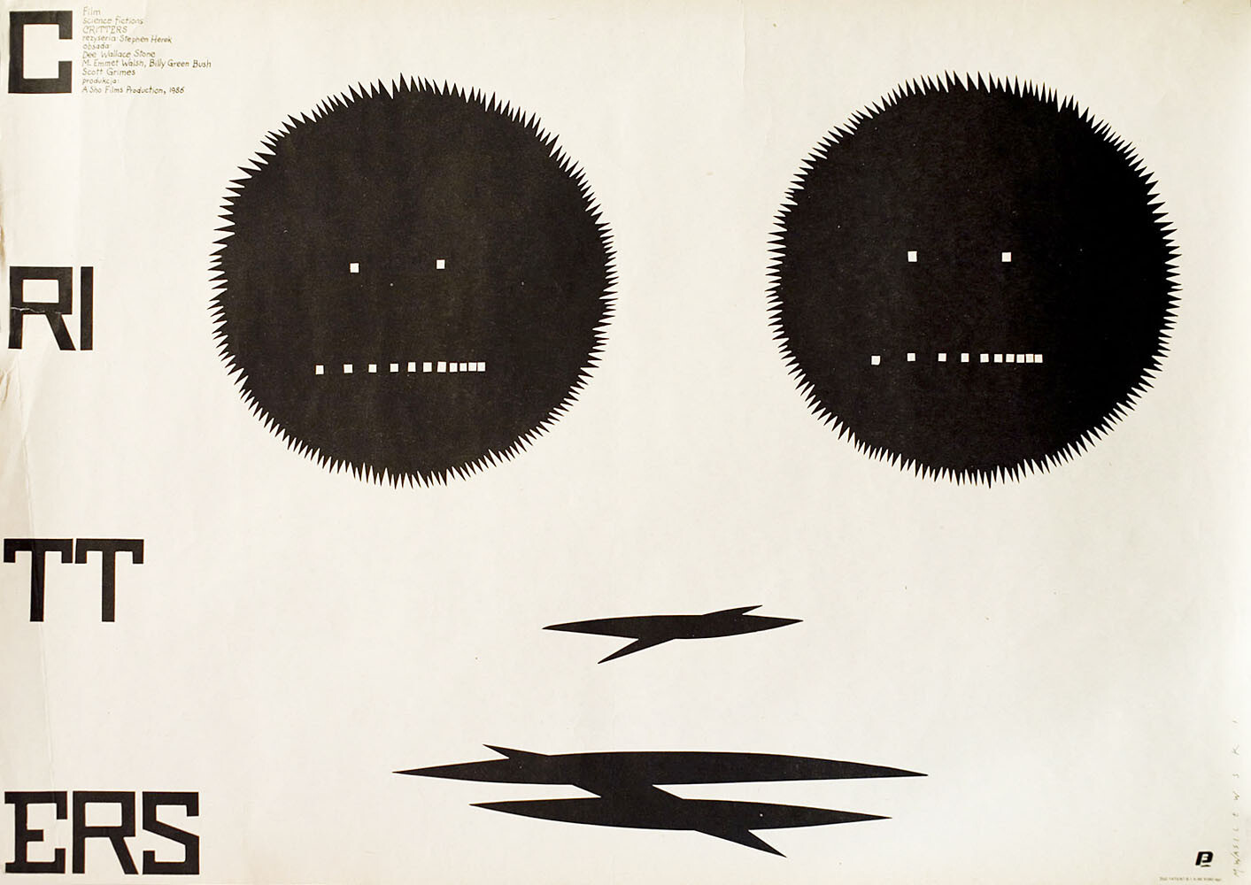 Зубастики (Critters, 1986), режиссёр Стивен Херек, польский плакат к фильму, 1986 год, автор Мечислав Василевский