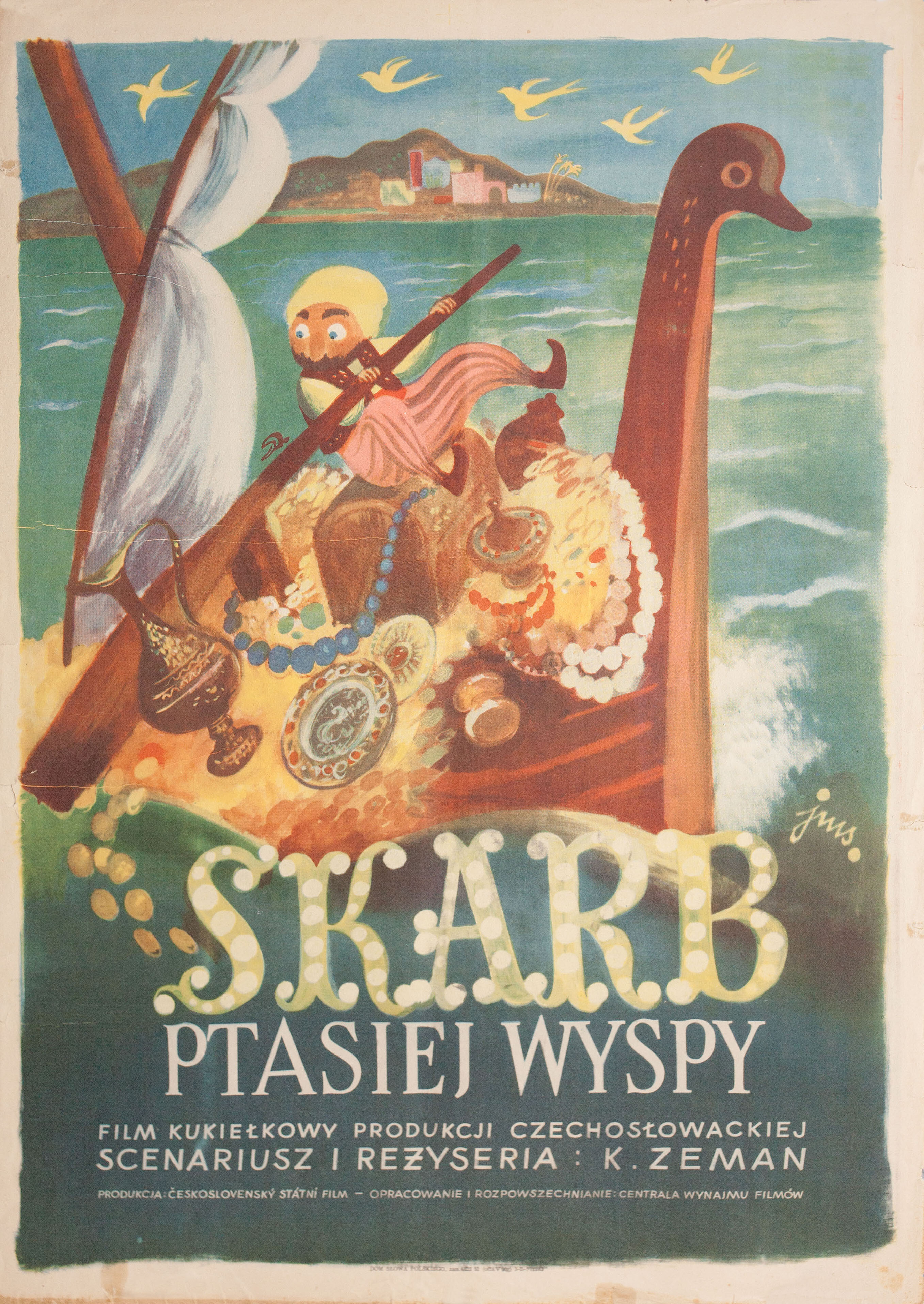 Клад Птичьего острова (The Treasure of Bird Island, 1953), режиссёр Карел Земан, польский плакат к фильму, 1953 год, автор Ян Марчин Шанцер