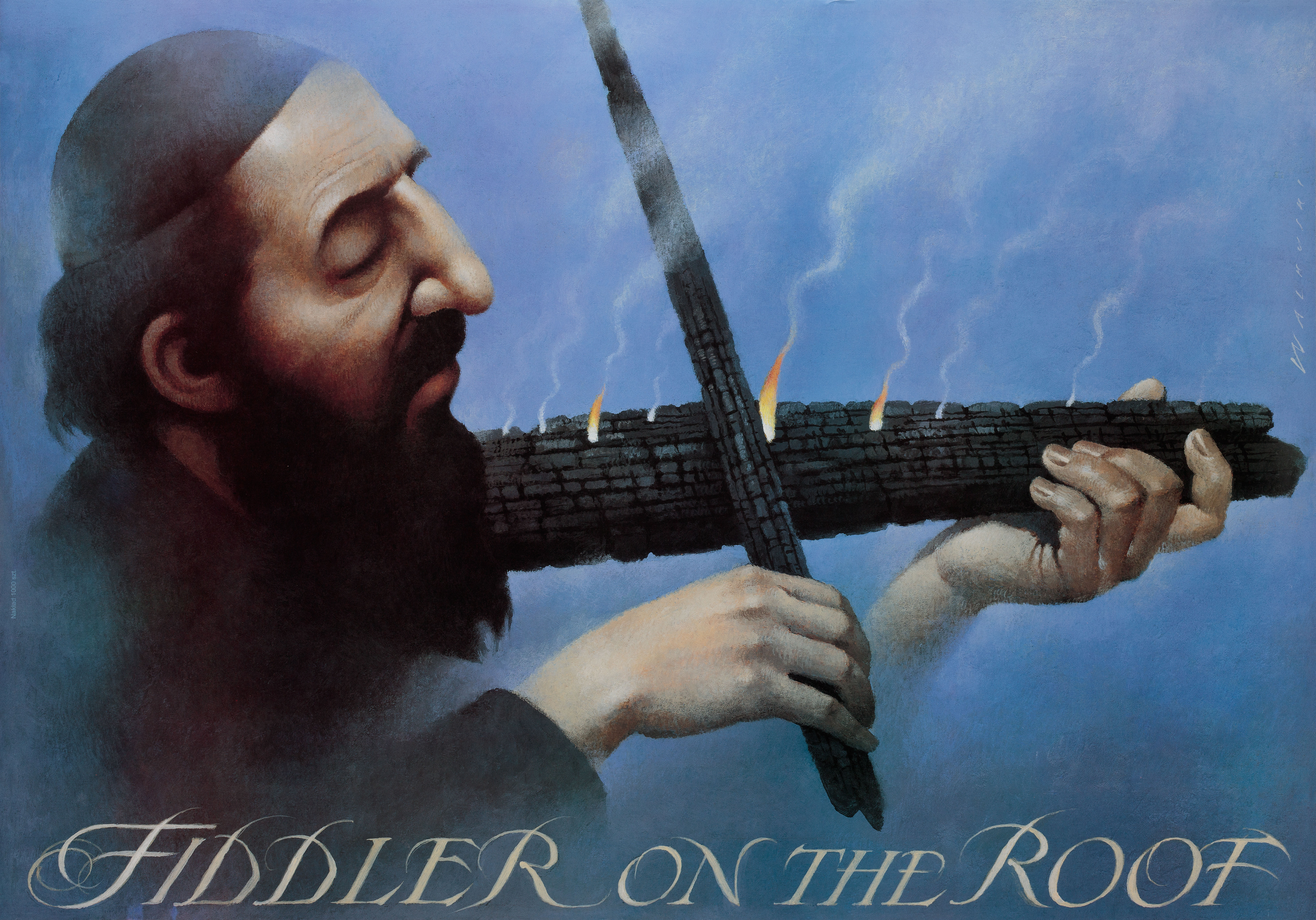 Скрипач на крыше (Fiddler on the Roof, 1971), режиссёр Норман Джуисон, польский плакат к фильму, 1990 год, автор Веслав Валкуски