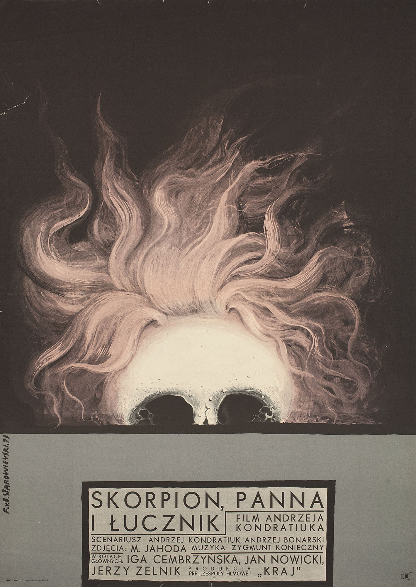 Скорпион, Дева и Стрелец (Scorpio Virgo and Sagittarius, 1973), режиссёр Анджей Кондратюк, польский плакат к фильму, 1973 год, автор Францишек Старовейский