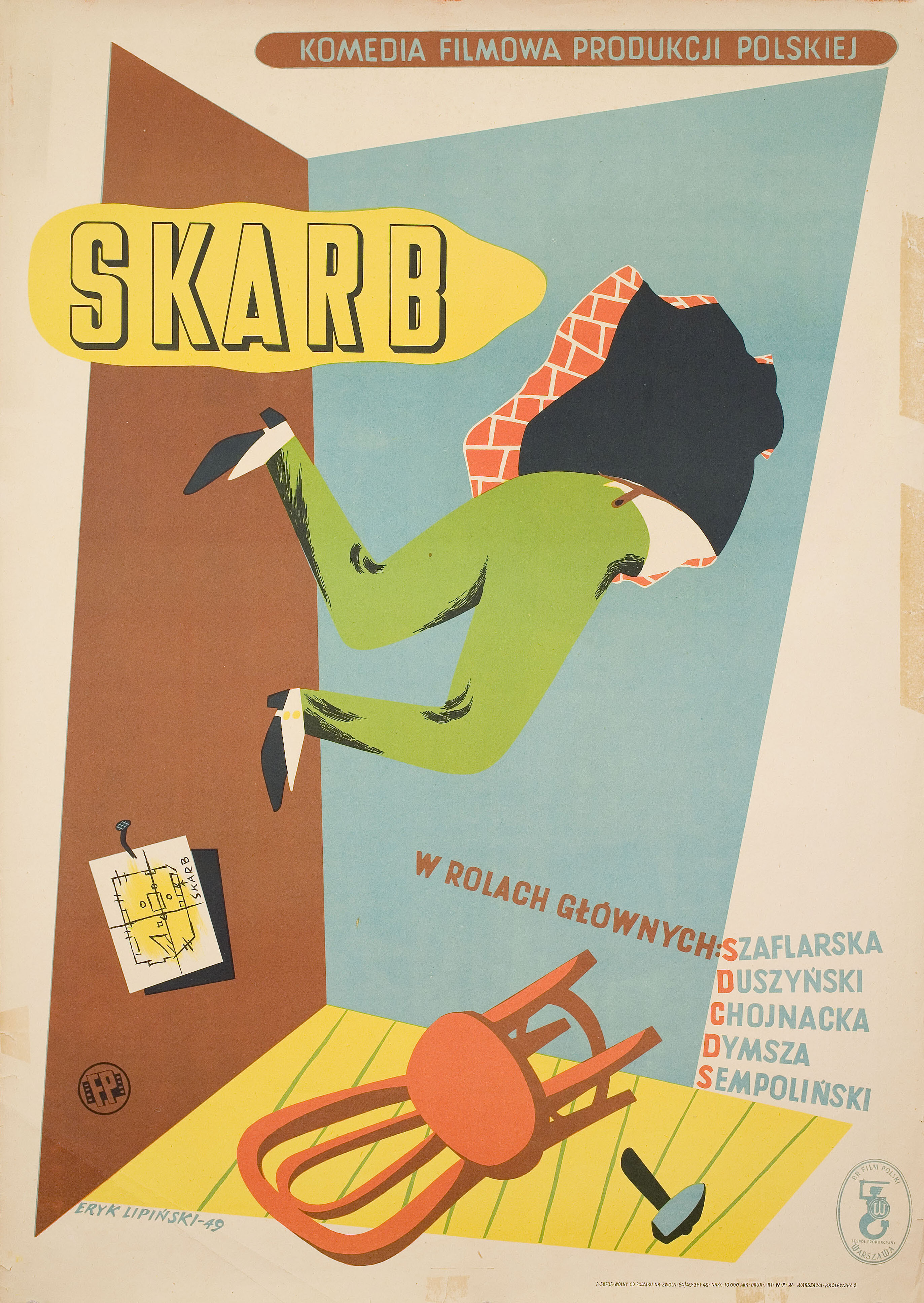 Моё сокровище (Skarb, 1949), режиссёр Леонард Бучковский, польский плакат к фильму, 1949 год, автор Эрик Липински