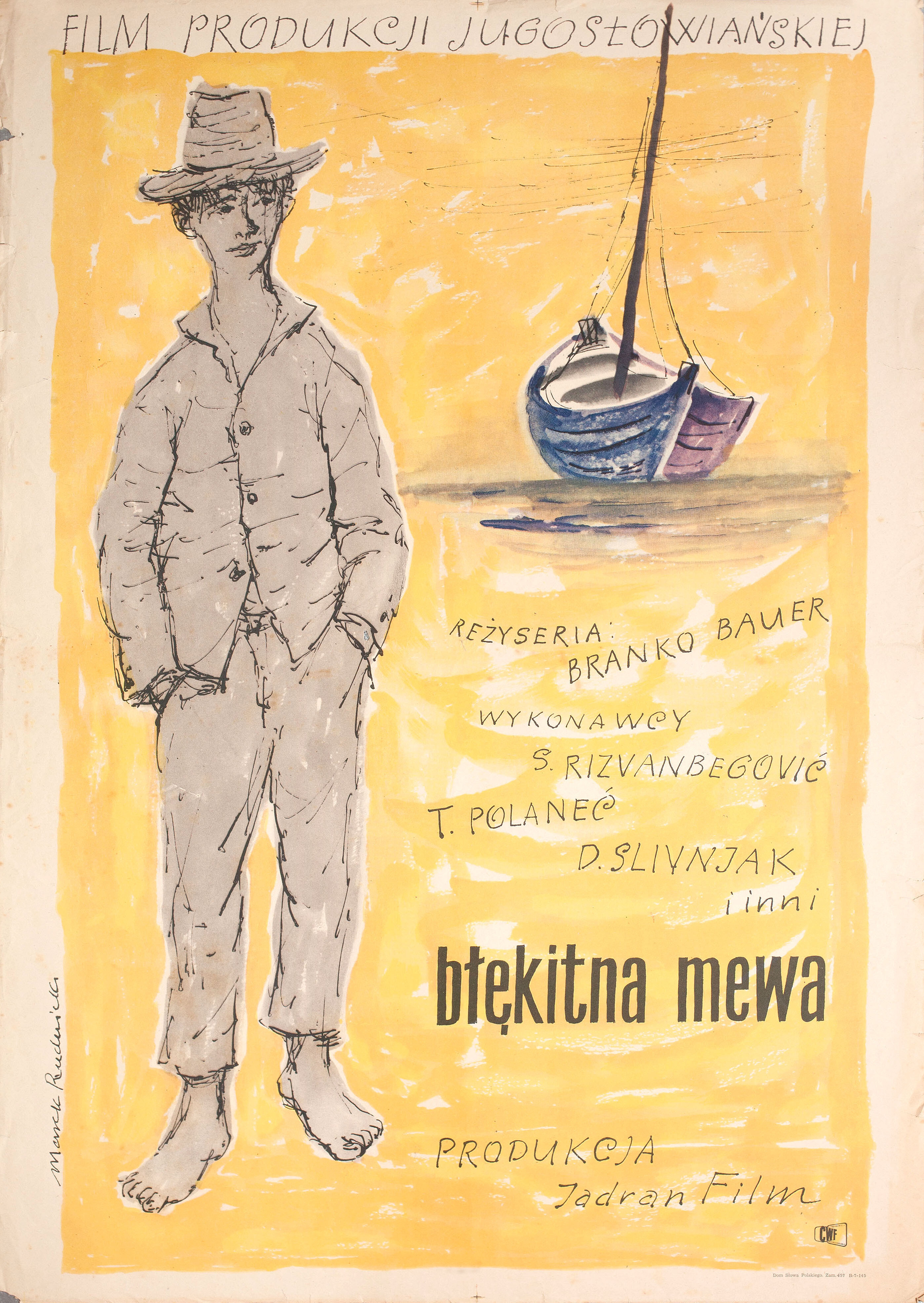 Сизокрылая чайка (Sinji galeb, 1953), режиссёр Бранко Бауэр, польский плакат к фильму, 1953 год, автор Мацей Радуцкий