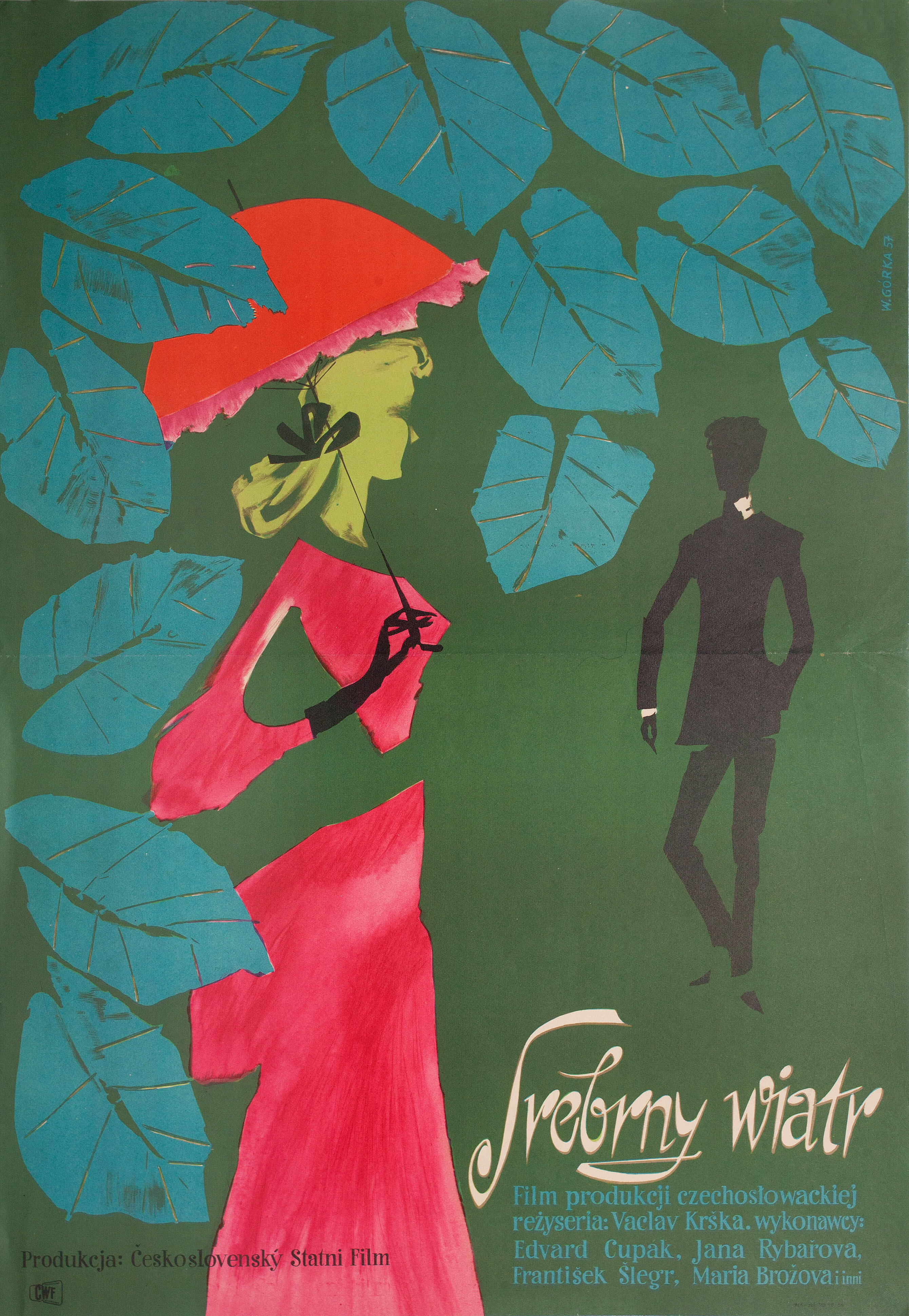 Серебряный ветер (Silvery Wind, 1954), режиссёр Вацлав Кршка, польский плакат к фильму, 1957 год, автор Виктор Горка