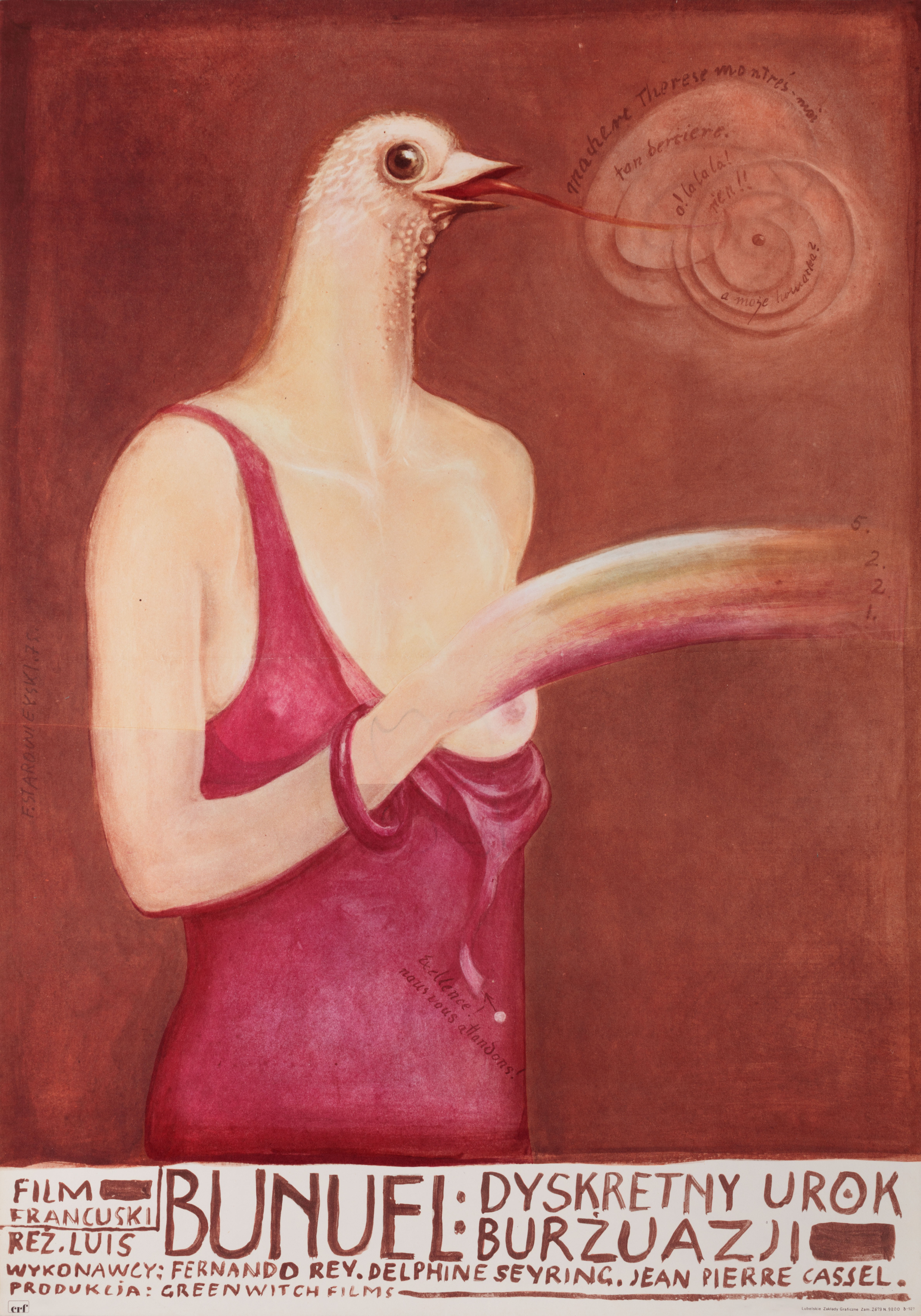 Скромное обаяние буржуазии (The Discreet Charm of the Bourgeoisie, 1972), режиссёр Луис Бунюэль, польский плакат к фильму, 1975 год, автор Францишек Старовейский