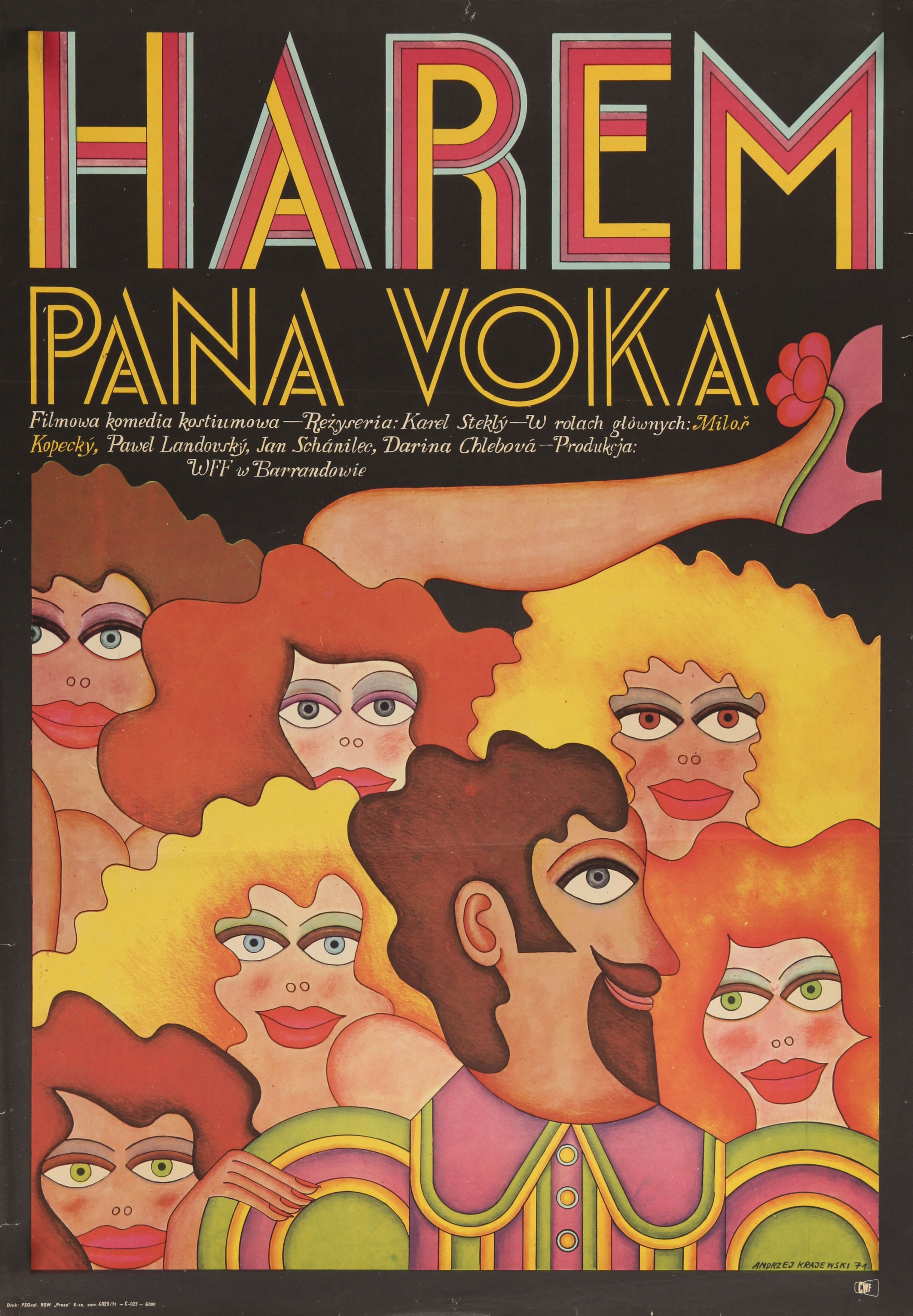Свадьбы пана Вока (Svatby pana Voka, 1971), режиссёр Карел Стекли, польский плакат к фильму, 1971 год, автор Анджей Краевский