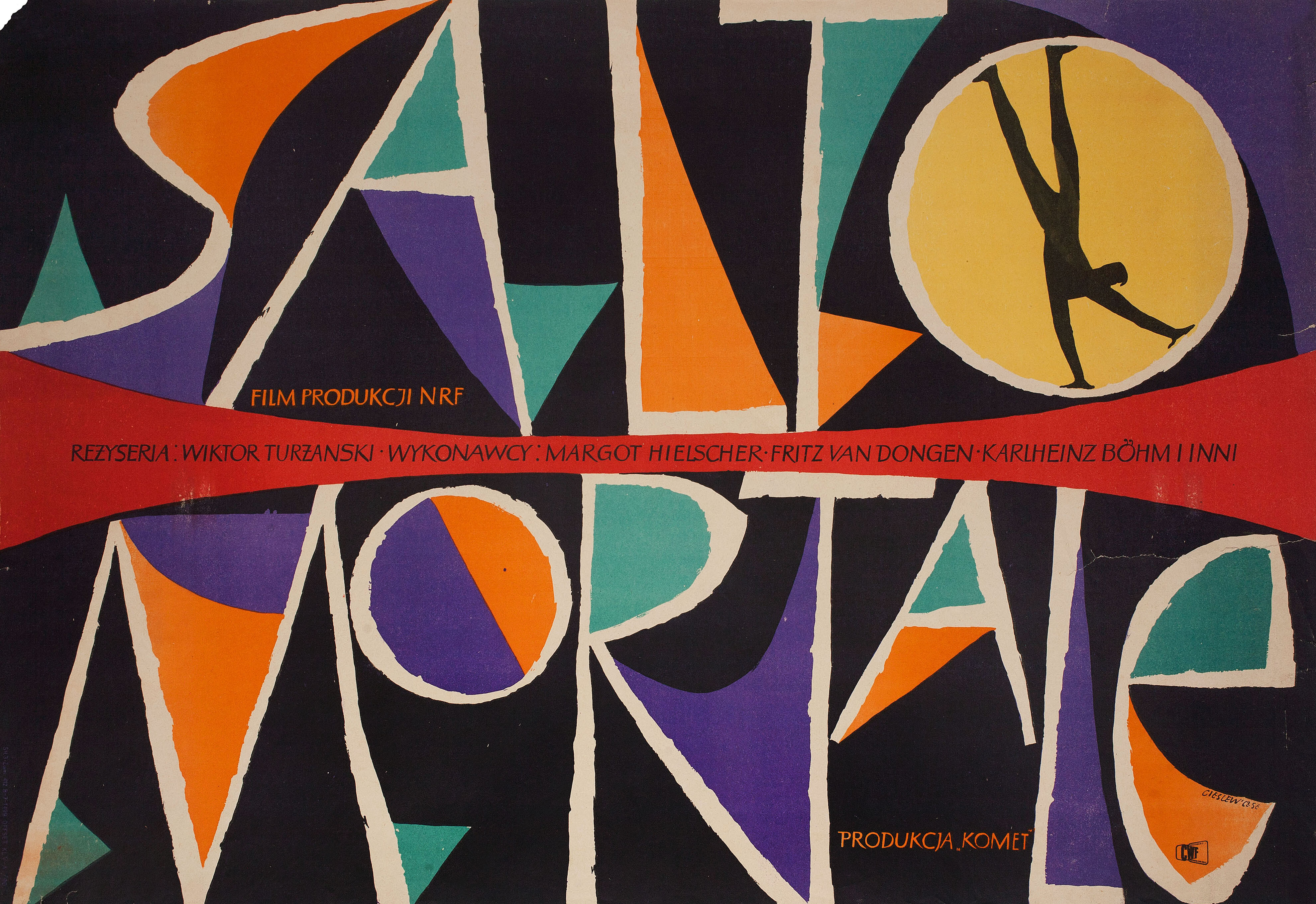 Сальто-мортале (Salto Mortale, 1953), режиссёр Виктор Туржанский, польский плакат к фильму, 1956 год, автор Роман Чеслевич