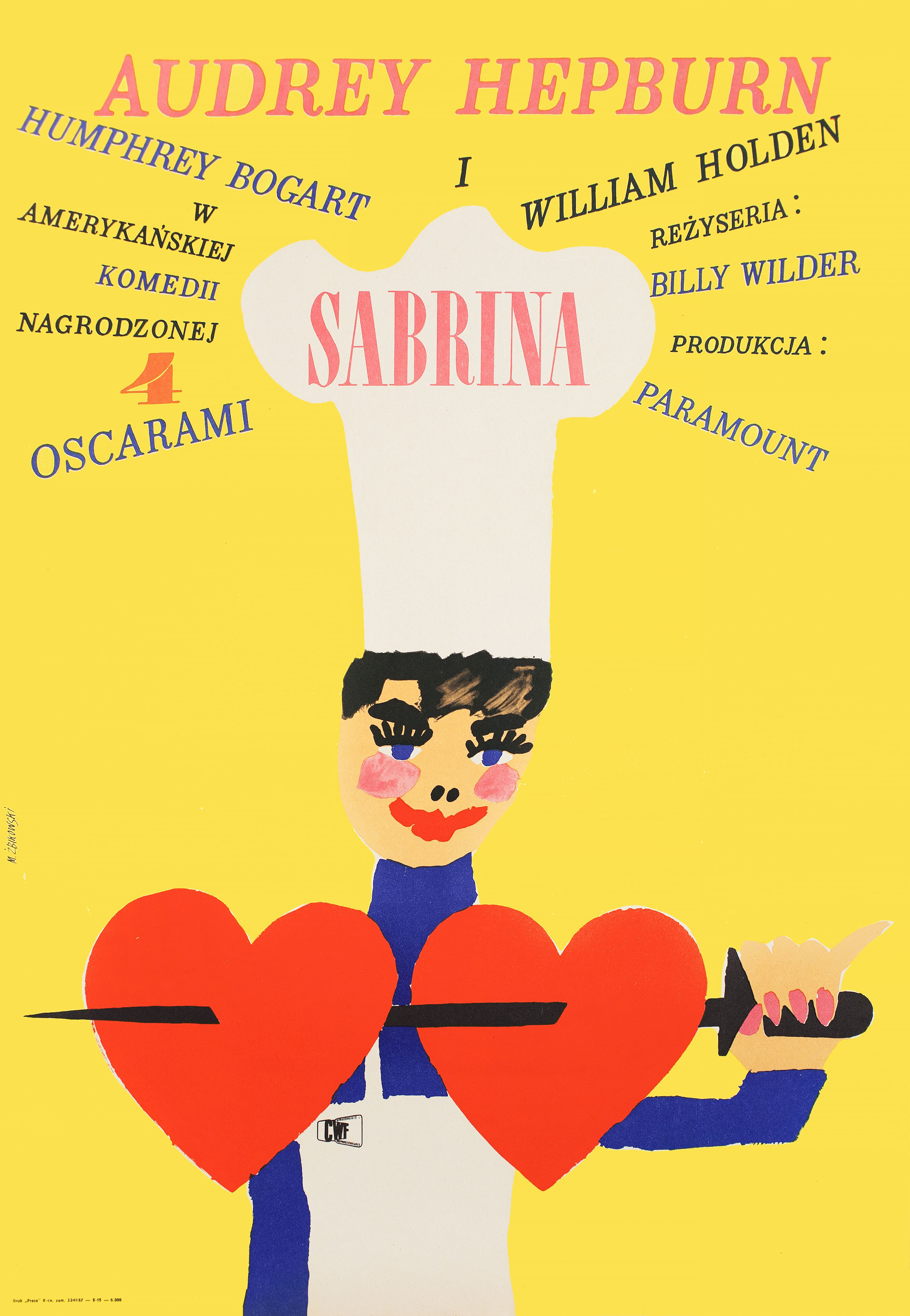 Сабрина (Sabrina, 1954), режиссёр Билли Уайлдер, польский плакат к фильму, 1954 год, автор Мацей Збиковски
