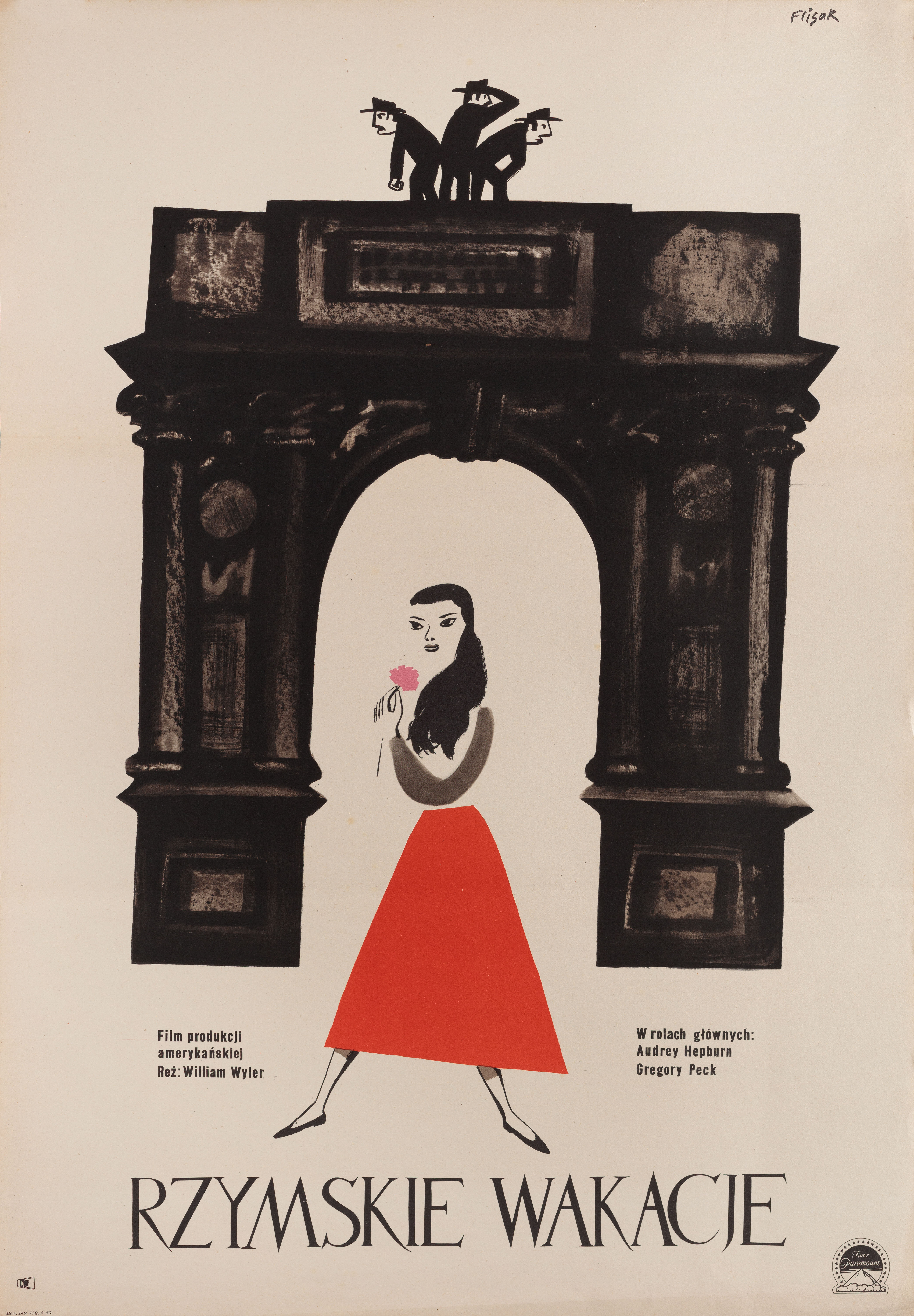 Римские каникулы (Roman Holiday, 1953), режиссёр Уильям Уайлер, польский плакат к фильму, 1964 год, автор Ежи Флисак