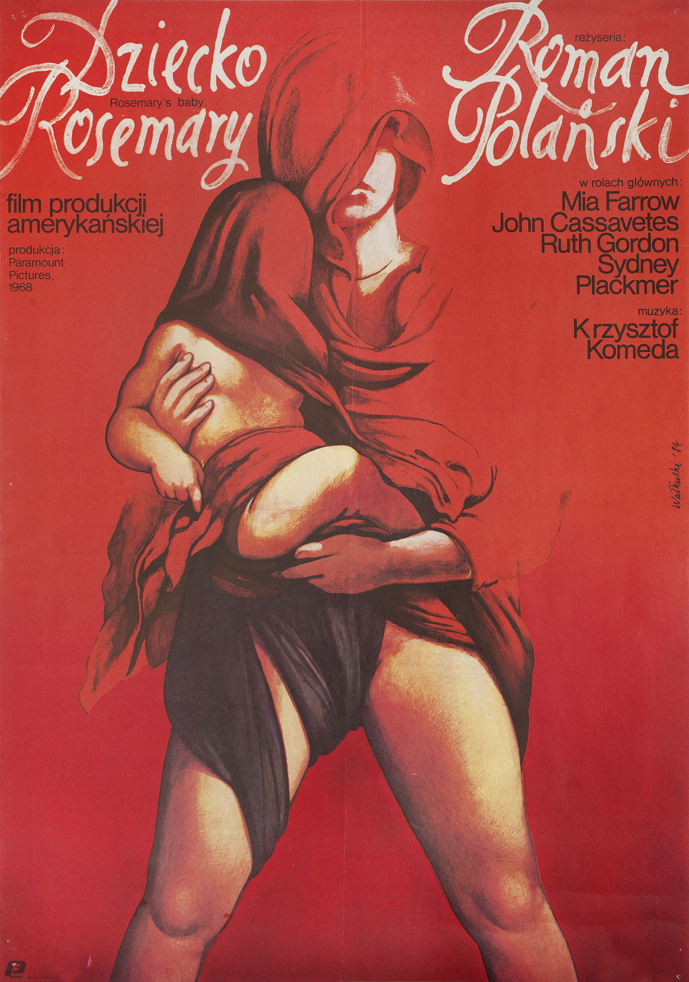 Ребенок Розмари (Rosemarys Baby, 1968), режиссёр Роман Полански, польский плакат к фильму, 1984 год, автор Веслав Валкуски