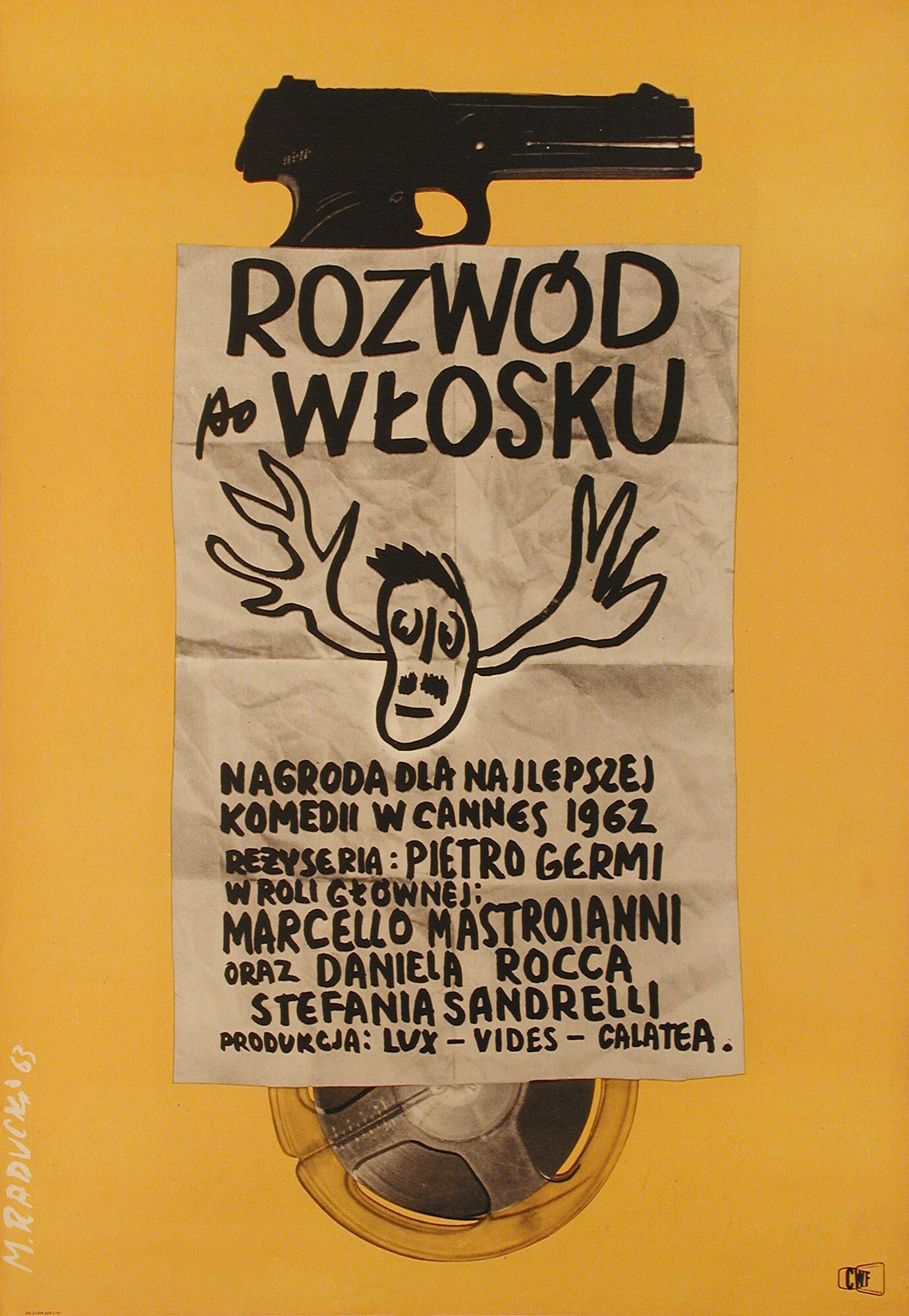Развод по-итальянски (Divorce Italian Style, 1961), режиссёр Пьетро Джерми, польский плакат к фильму, 1963 год, автор Мацей Радуцкий