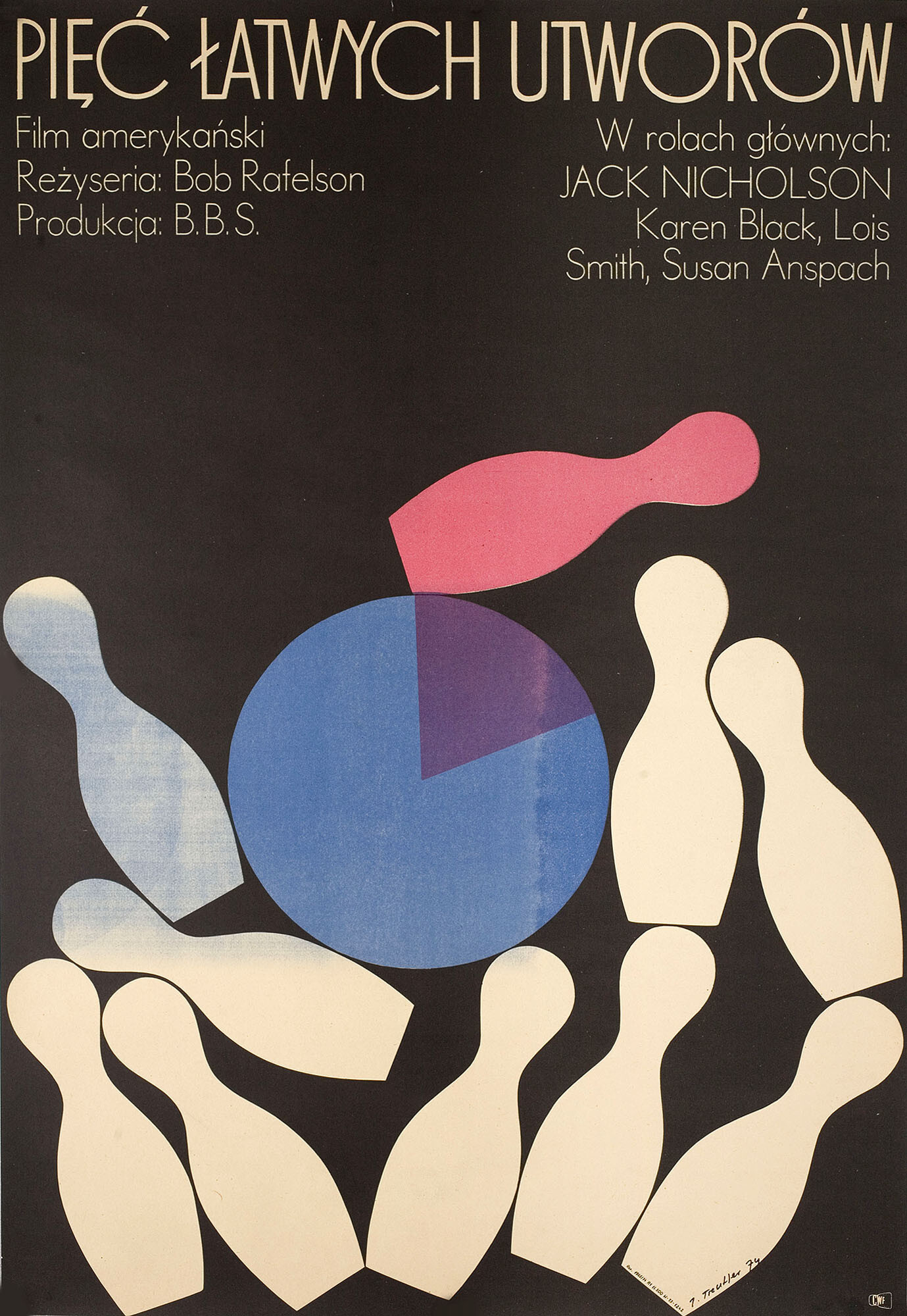 Пять лёгких пьес (Five Easy Pieces, 1970), режиссёр Боб Рэфелсон, польский плакат к фильму, 1974 год, автор Ежи Трейтлер