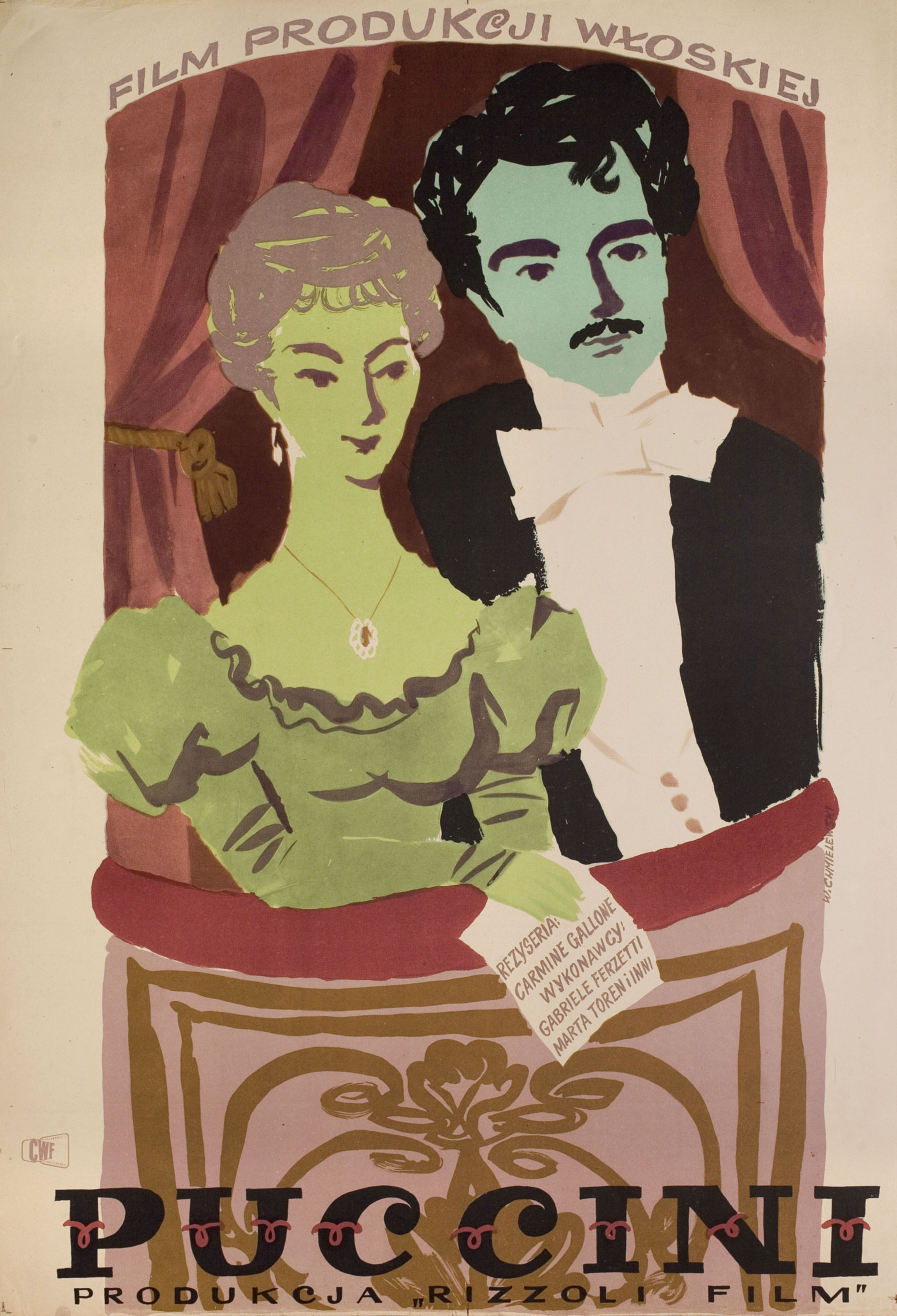 Пуччини (Puccini, 1953), режиссёр Кармин Галлон, польский плакат к фильму, 1957 год, автор Витольд Хмелевский