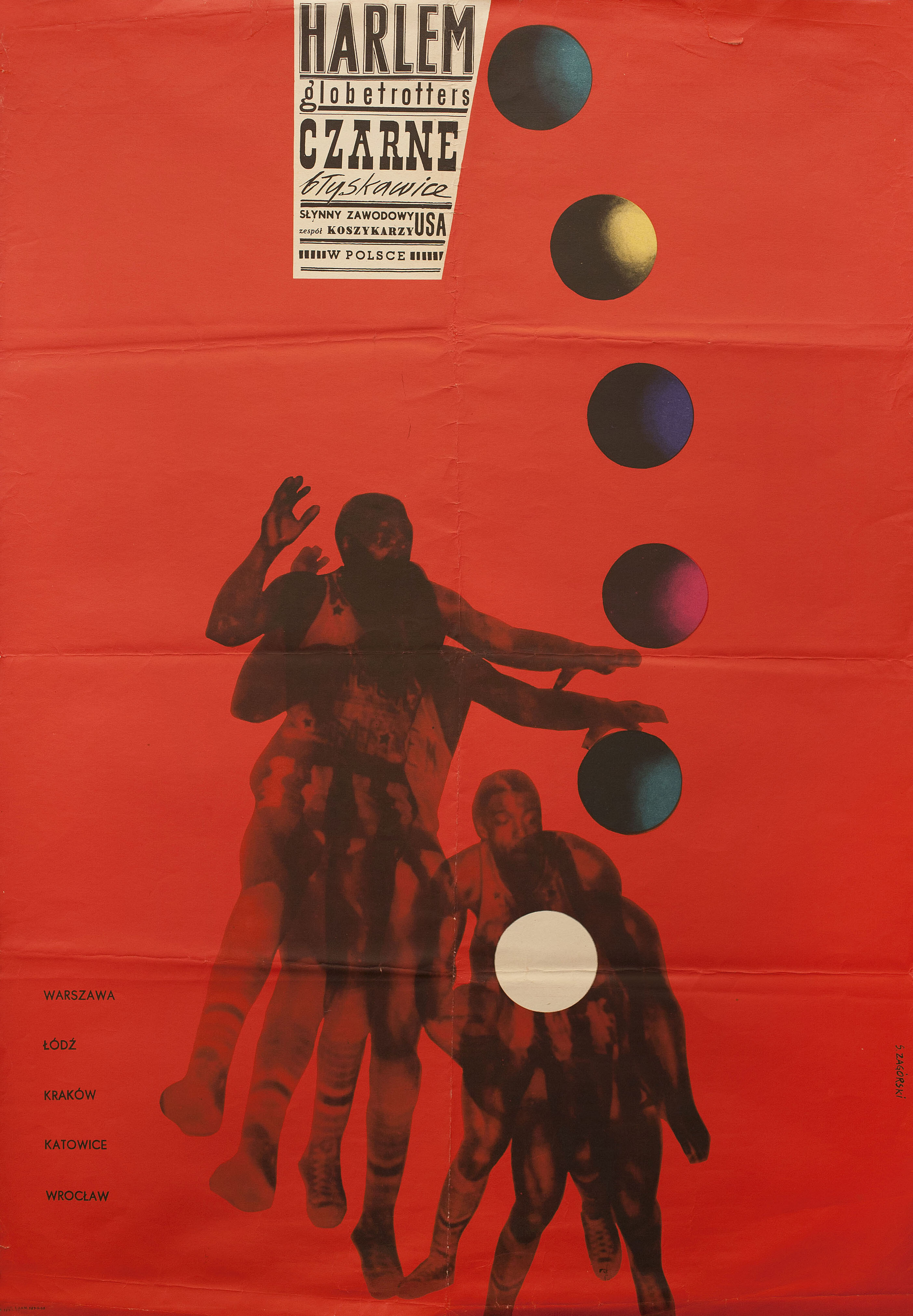 Путешественники из Гарлема (The Harlem Globetrotters, 1951), режиссёр Фил Браун, польский плакат к фильму, 1950 год, автор Станислав Загорский