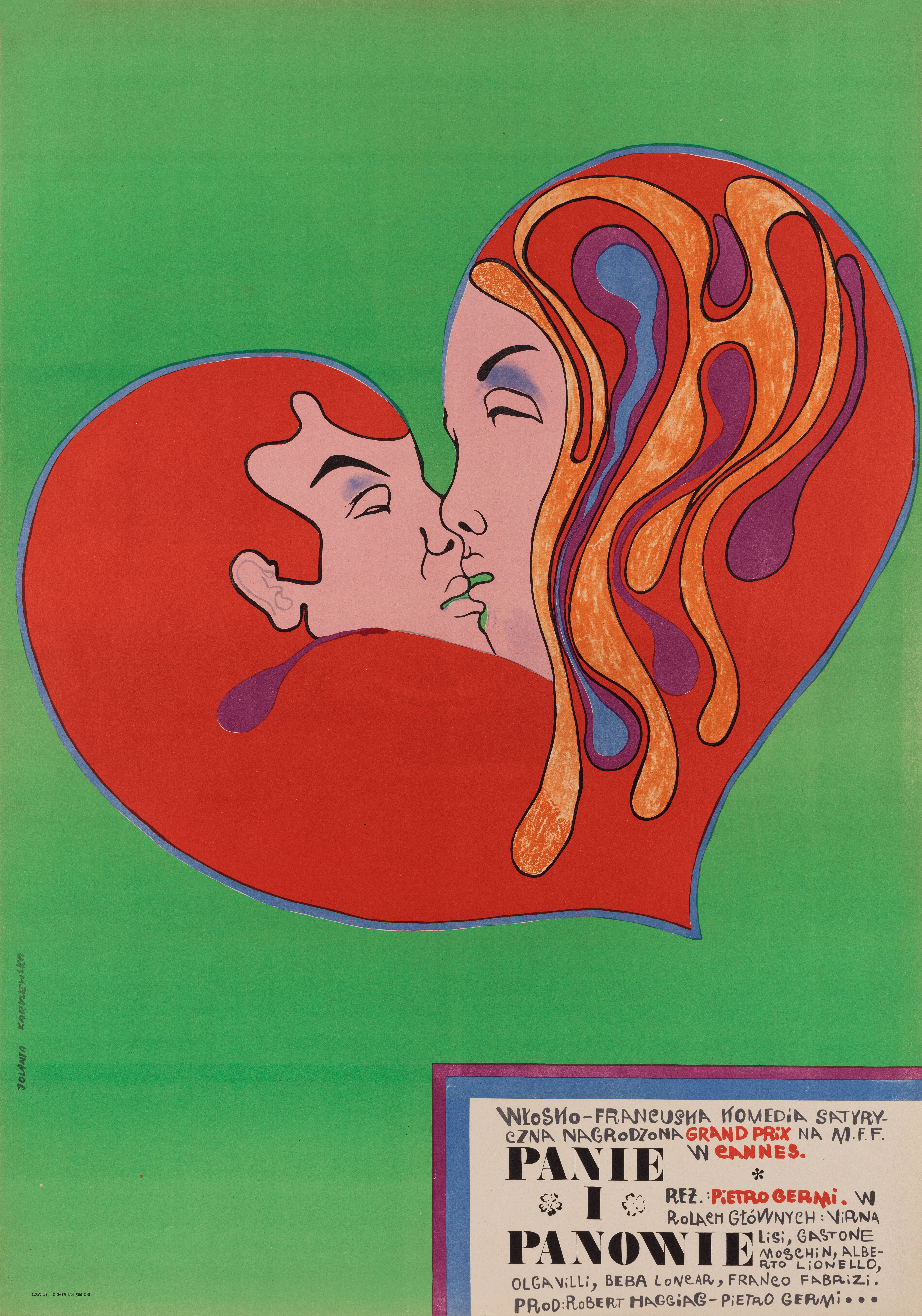 Птицы, пчелы и итальянцы (The Birds, the Bees and the Italians, 1966), режиссёр Пьетро Джерми, польский плакат к фильму, 1966 год, автор Иоланта Карчевска
