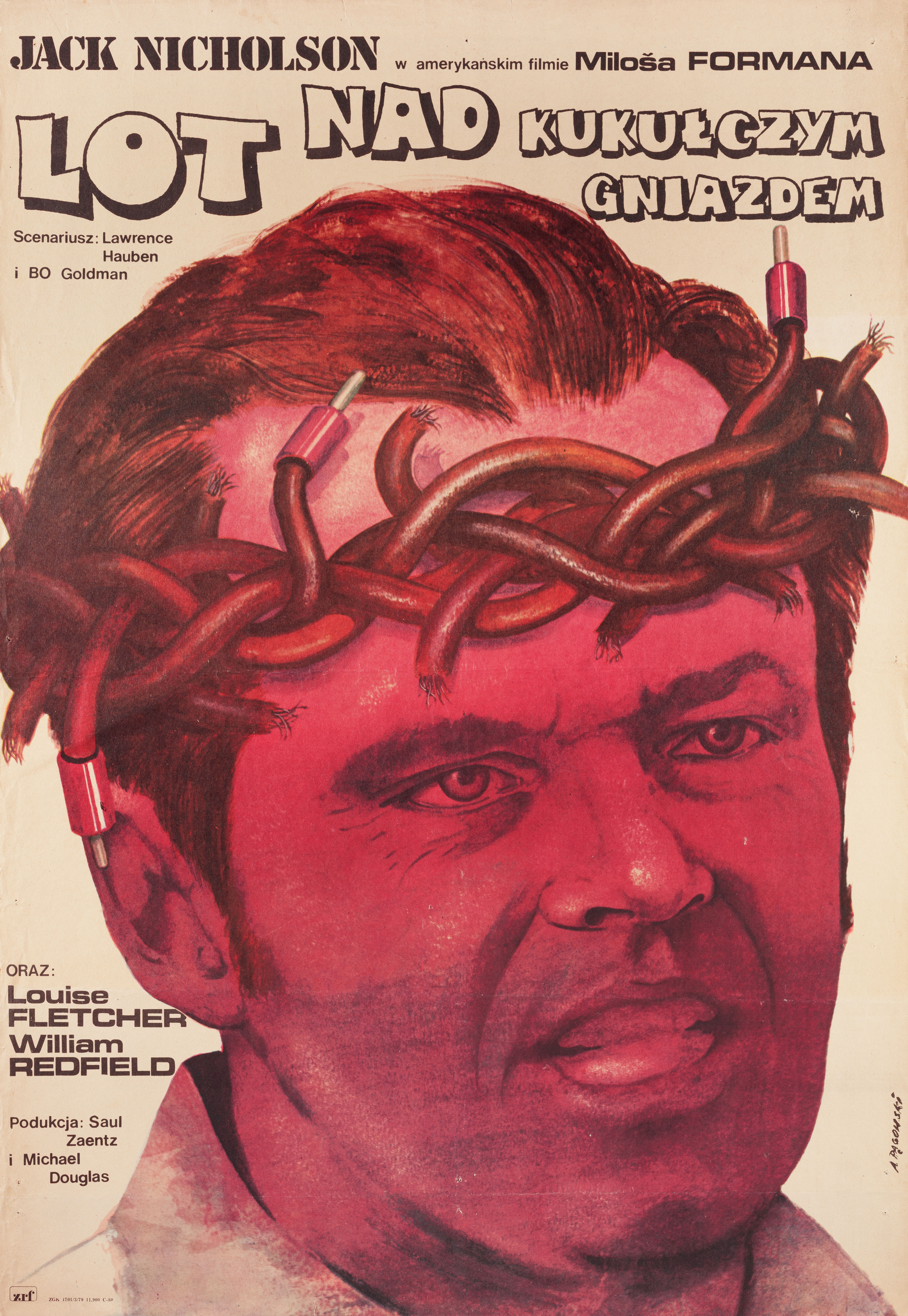 Пролетая над гнездом кукушки (One Flew Over the Cuckoos Nest, 1975), режиссёр Милош Форман, польский плакат к фильму, 1975 год, автор Анджей Паговский