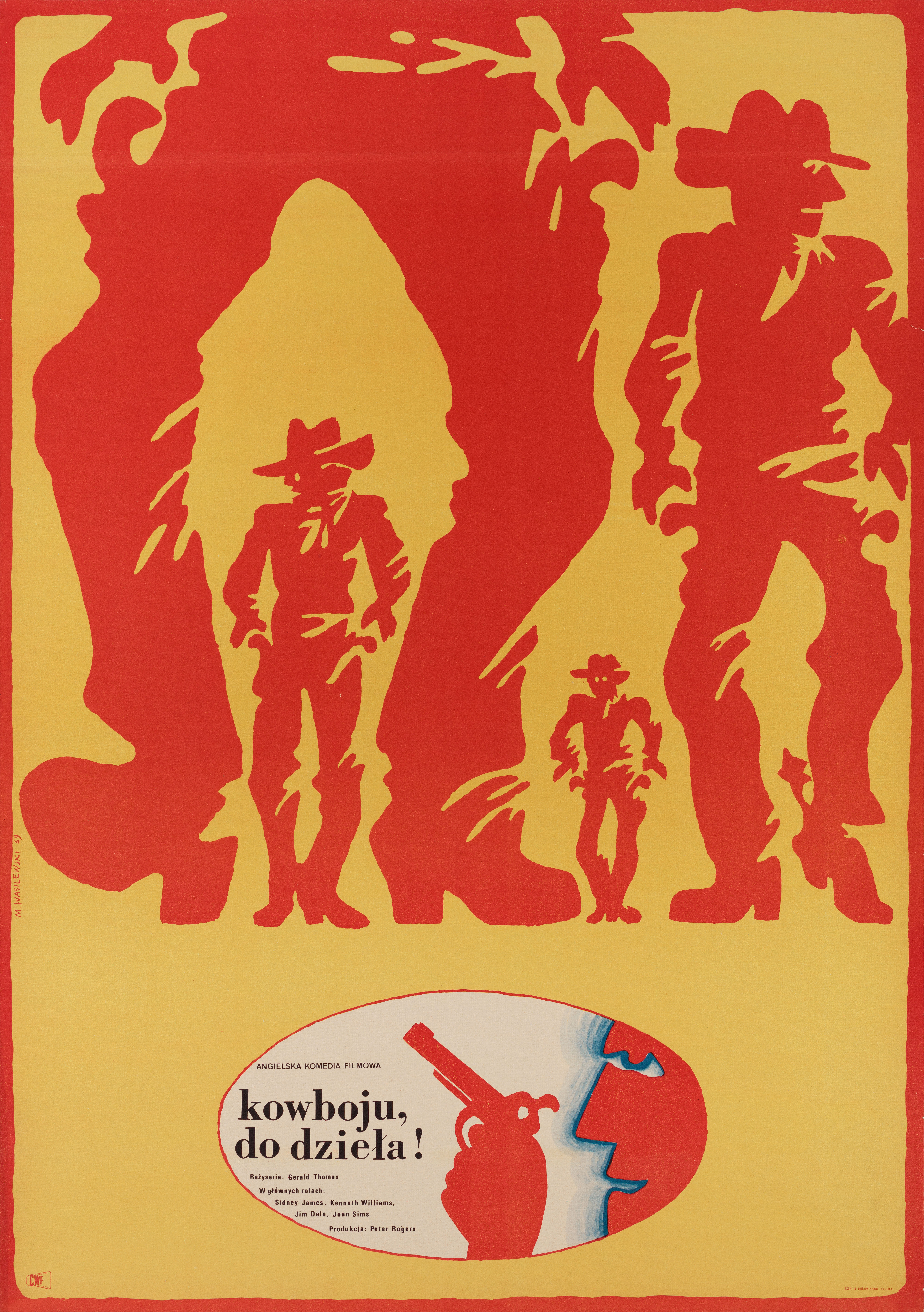 Так держать... Ковбой (Carry on Cowboy, 1966), режиссёр Джералд Томас, польский плакат к фильму, 1969 год, автор Мечислав Василевский