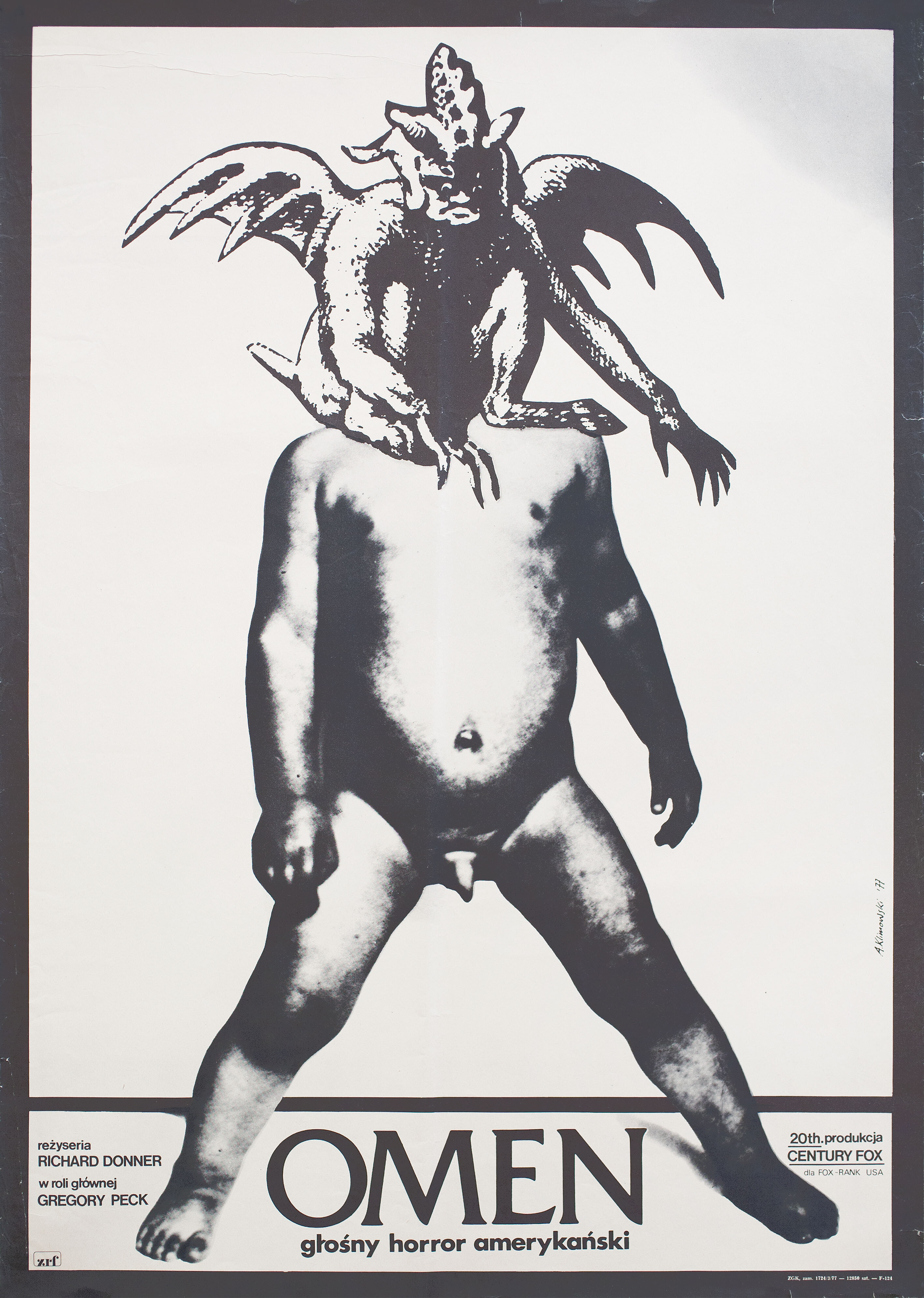 Омен (The Omen, 1976), режиссёр Ричард Доннер, польский плакат к фильму, 1977 год, автор Анджей Климовский