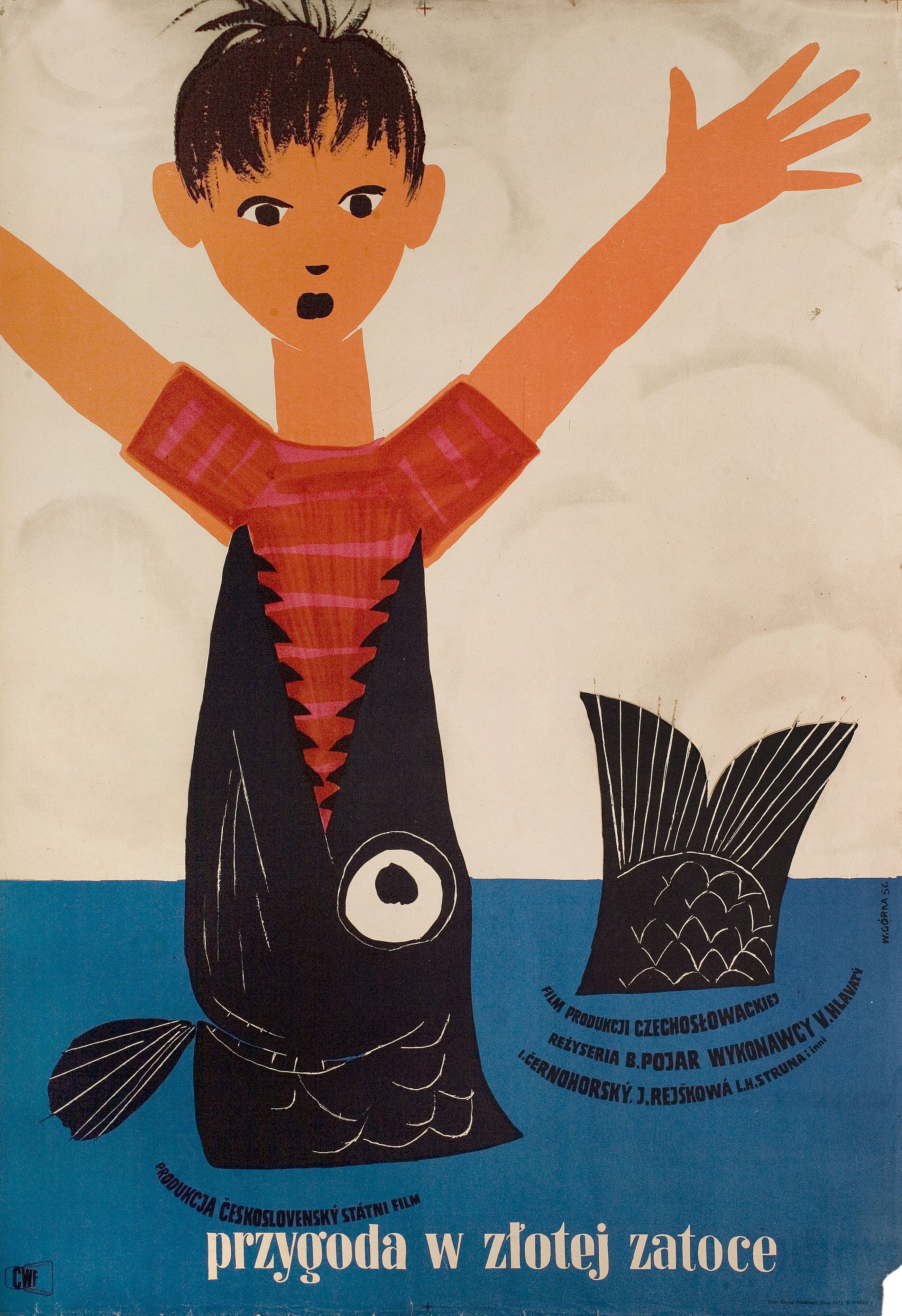 Приключение в Золотой бухте (Adventure in the Bay of Gold, 1955), режиссёр Бретислав Пояр, польский плакат к фильму, 1956 год, автор Виктор Горка
