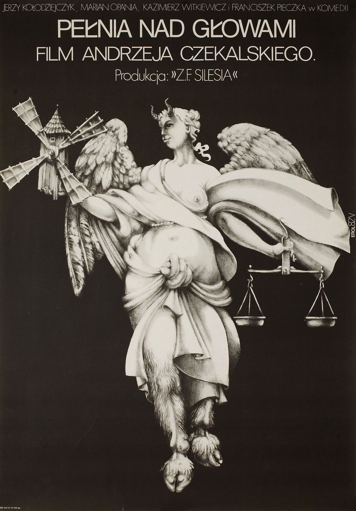 Полнолуние над головой (Full Moon Overhead, 1983), режиссёр Анджей Чекальский, польский плакат к фильму, 1983 год, автор Якуб Эрол