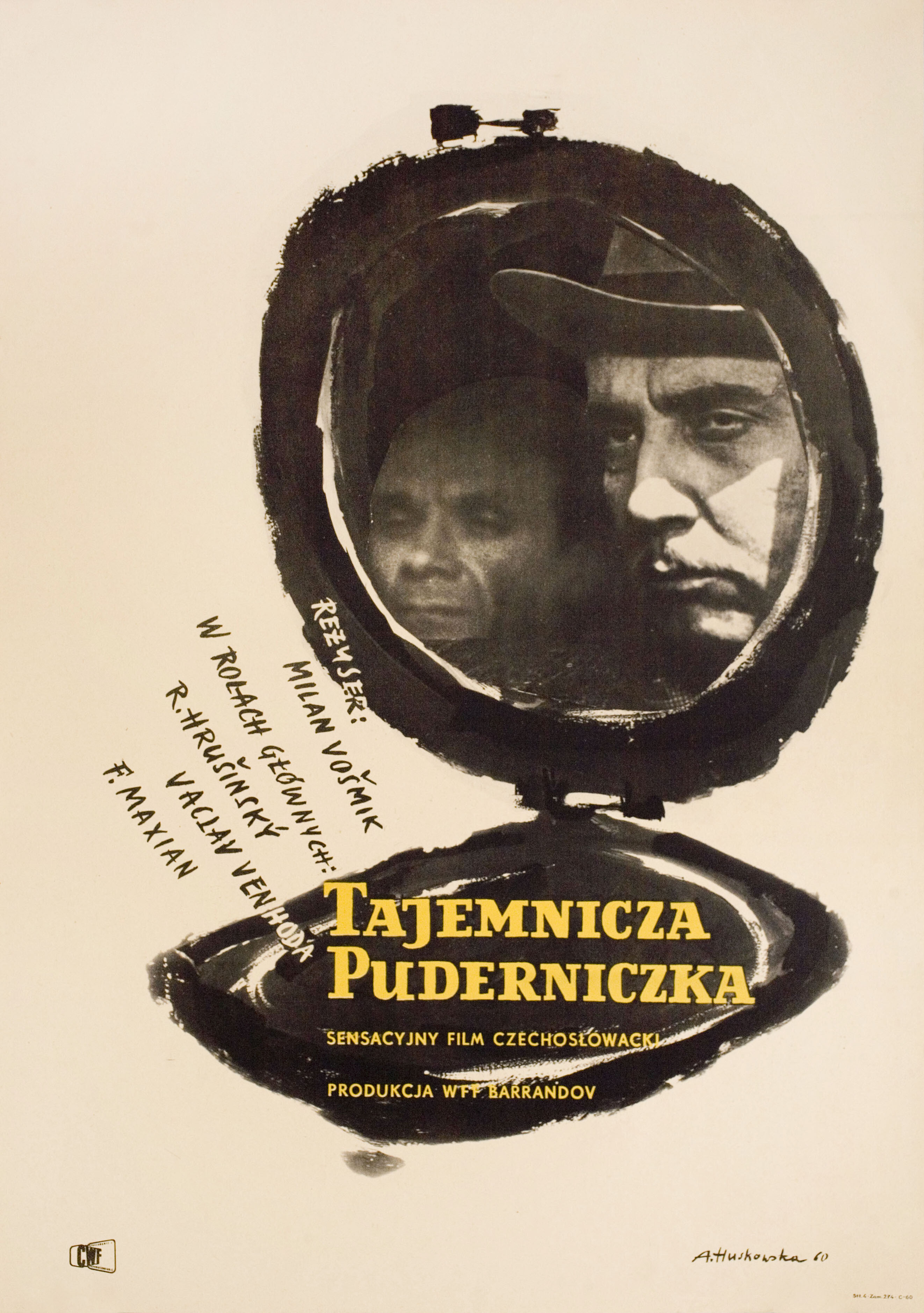 Поющая пудреница (The Camera Cops, 1960), режиссёр Милан Восьмик, польский плакат к фильму, 1960 год, автор Анна Хусковска